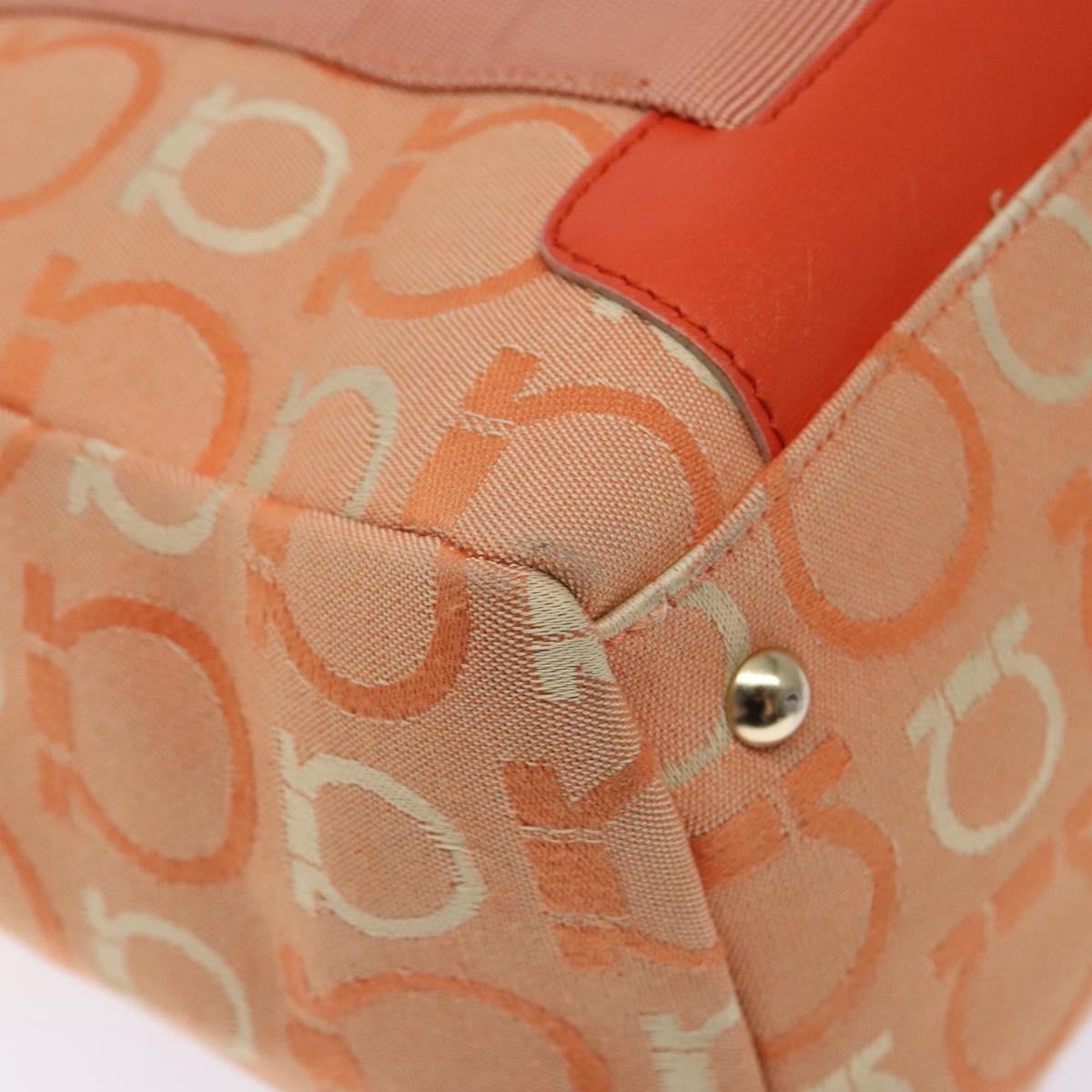 Salvatore Ferragamo Gancini Tote Bag Canvas Orange Gold Auth BA5410