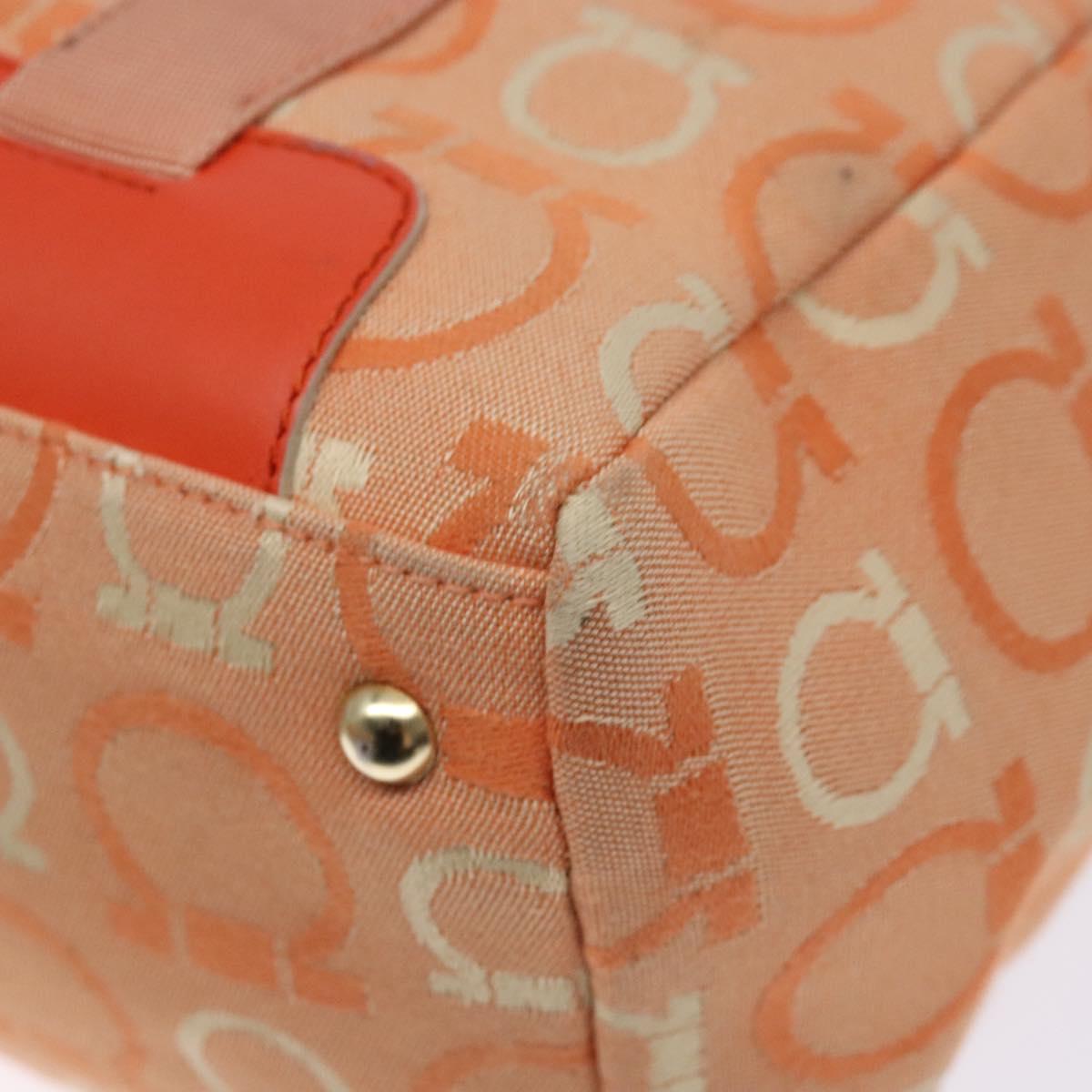 Salvatore Ferragamo Gancini Tote Bag Canvas Orange Gold Auth BA5410