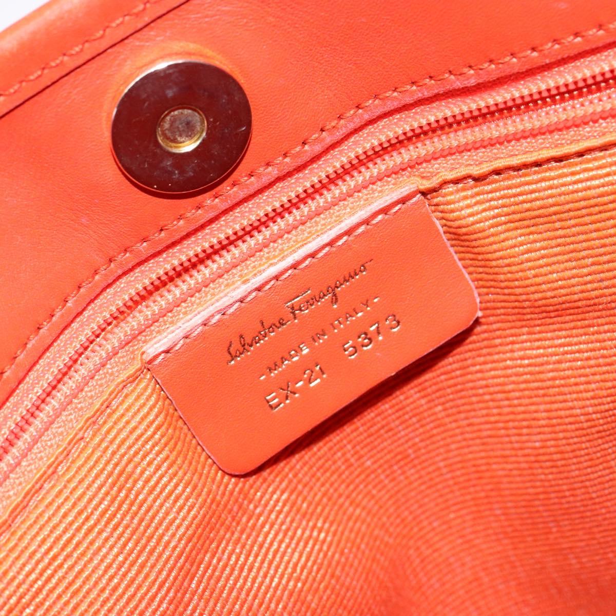 Salvatore Ferragamo Gancini Tote Bag Canvas Orange Gold Auth BA5410