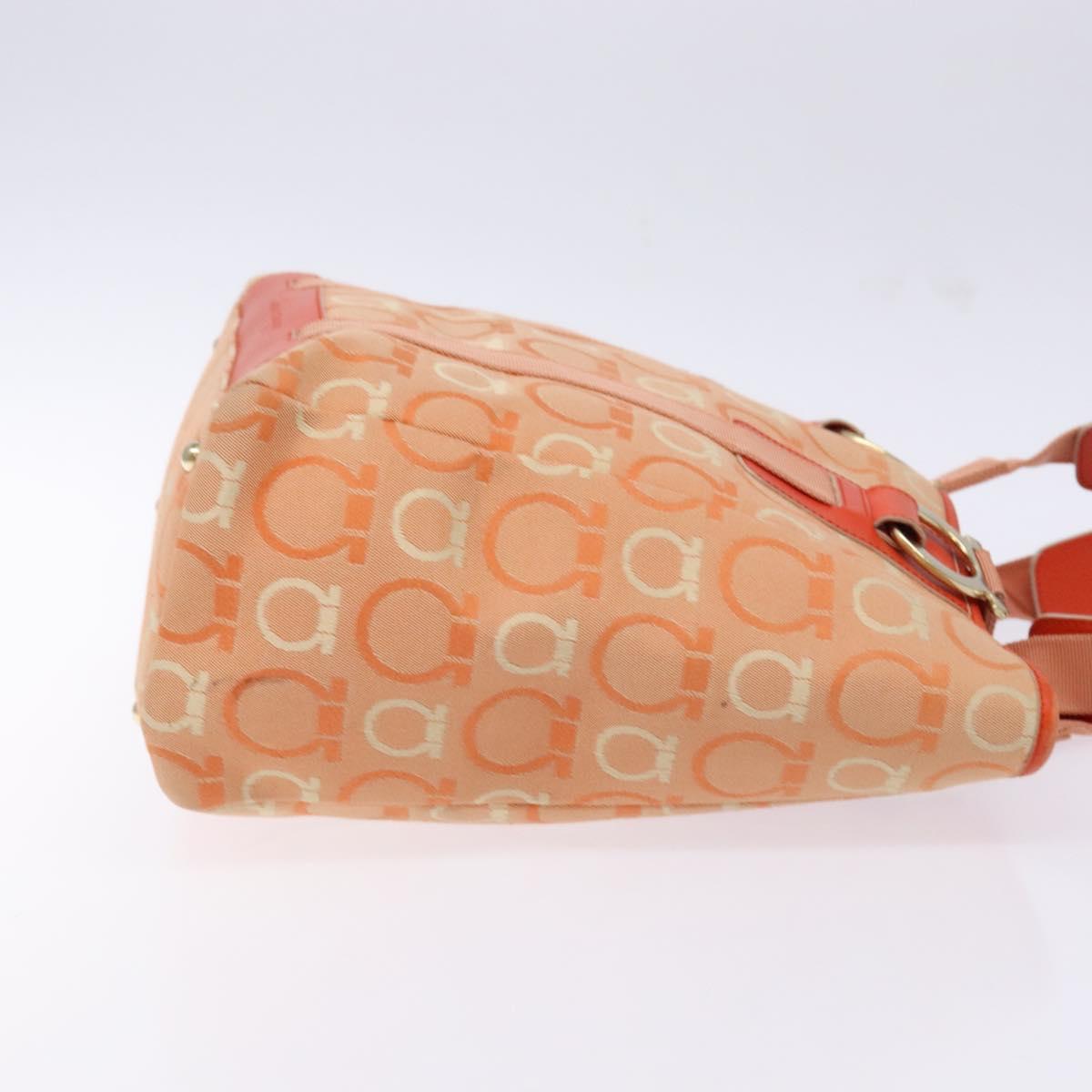 Salvatore Ferragamo Gancini Tote Bag Canvas Orange Gold Auth BA5410