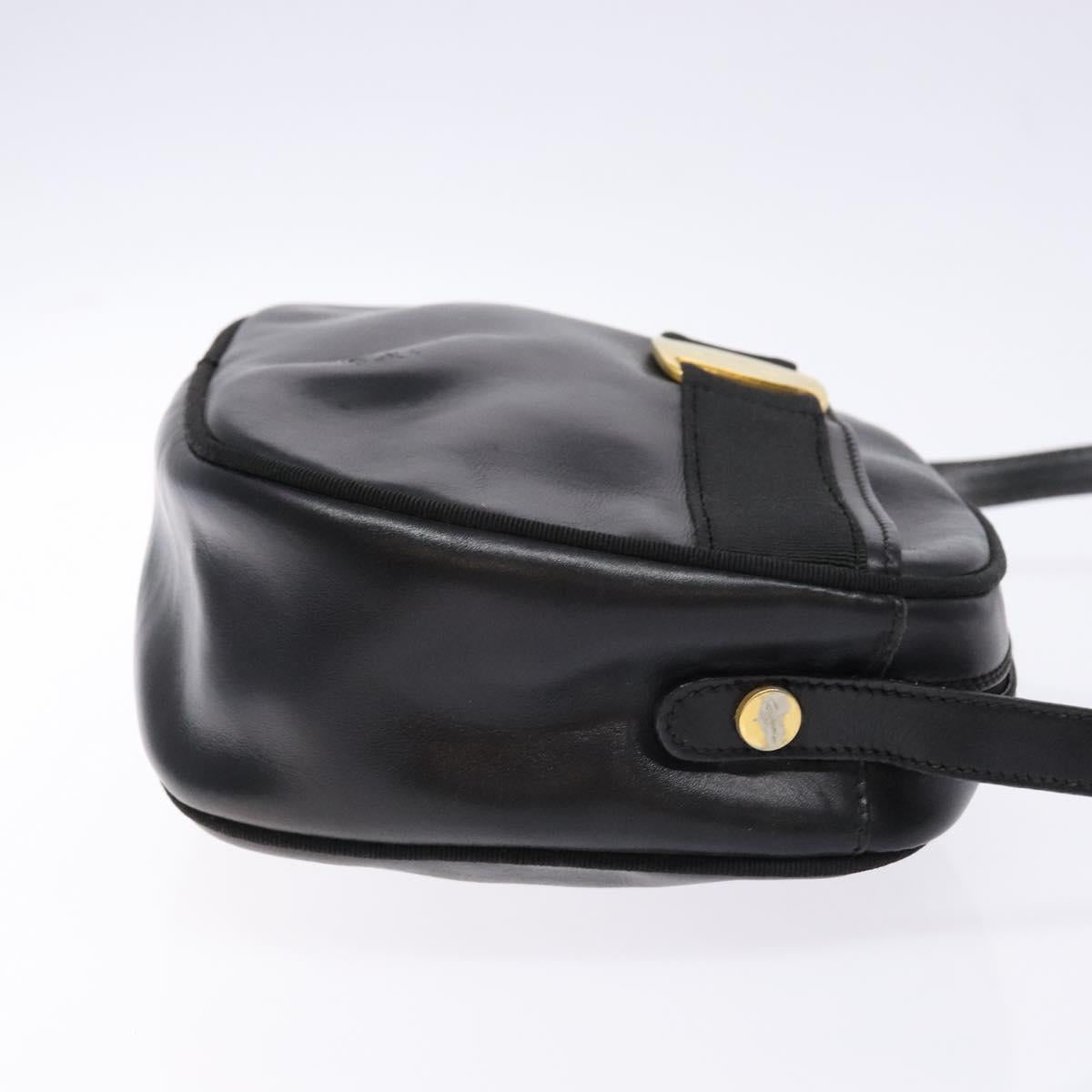 Salvatore Ferragamo Vala Shoulder Bag Leather Black Gold Auth BA5416