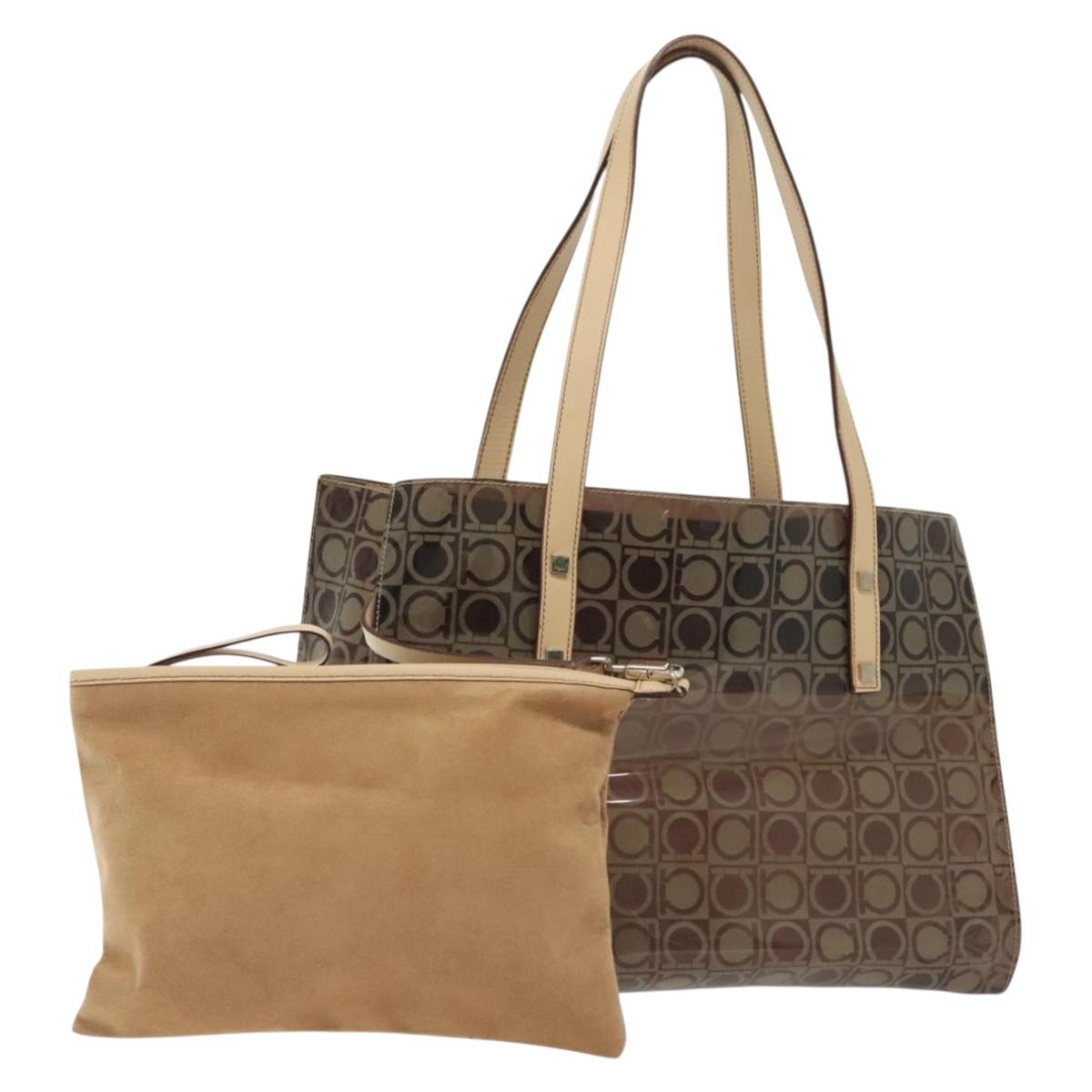 Salvatore Ferragamo Tote Bag Vinyl Brown Auth BA5417