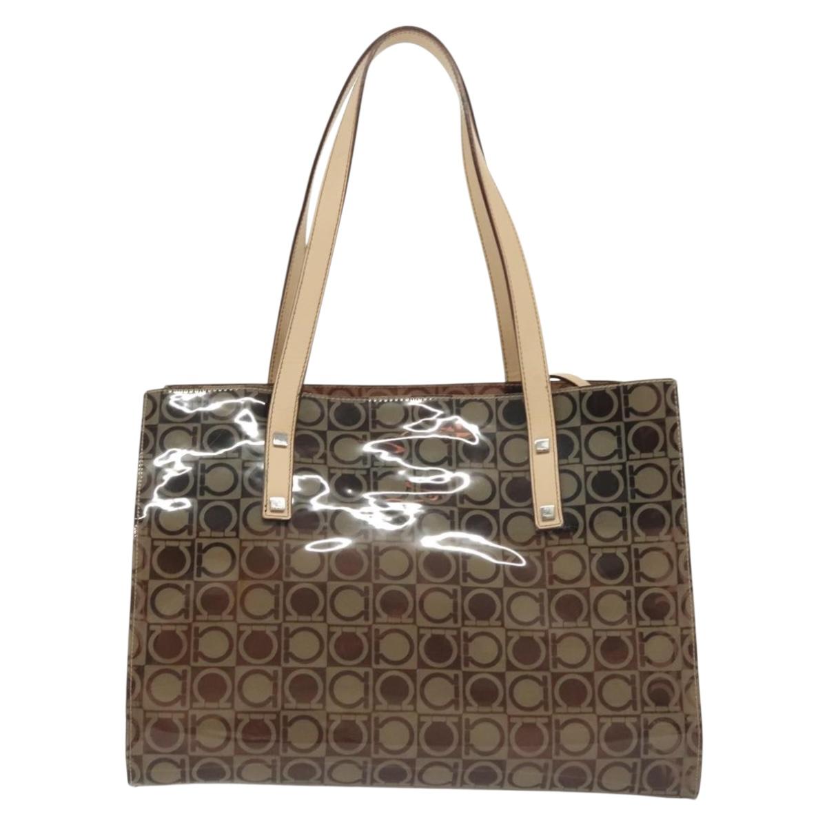 Salvatore Ferragamo Tote Bag Vinyl Brown Auth BA5417