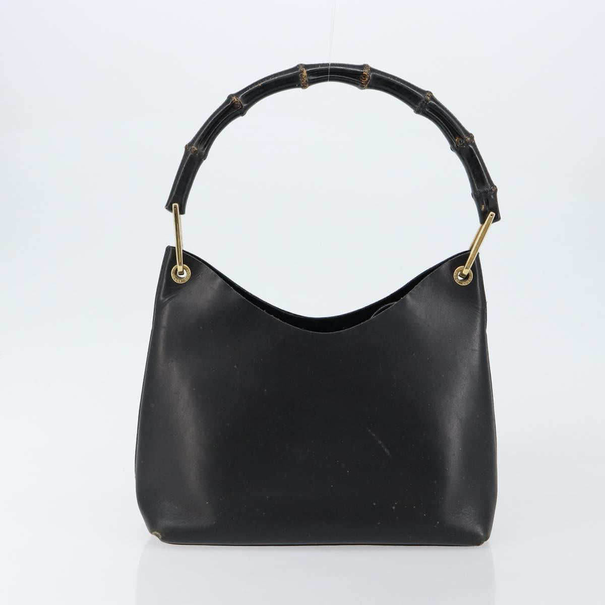 GUCCI Bamboo Shoulder Bag Leather Black Gold 001 1998 1883 Auth BA5422