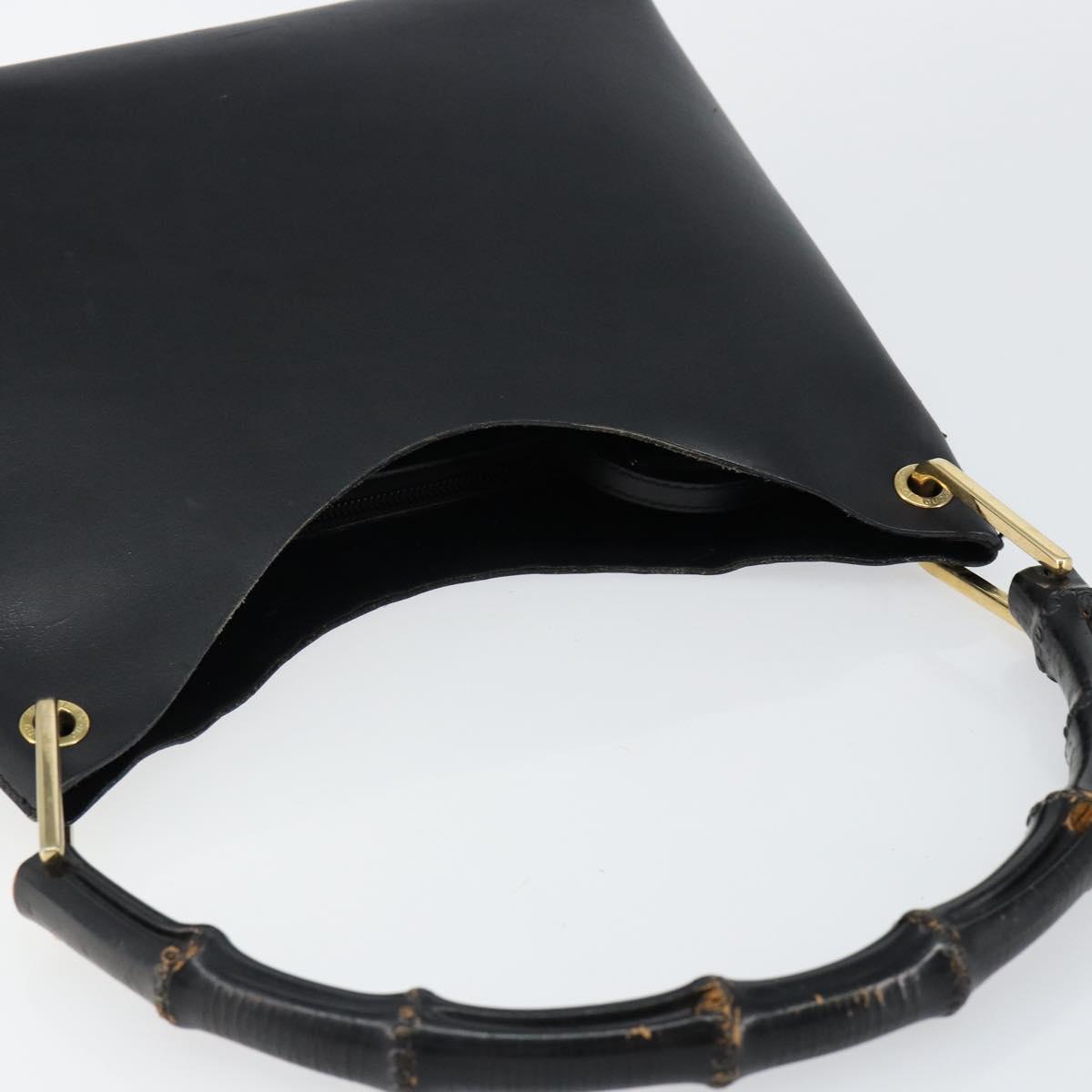 GUCCI Bamboo Shoulder Bag Leather Black Gold 001 1998 1883 Auth BA5422