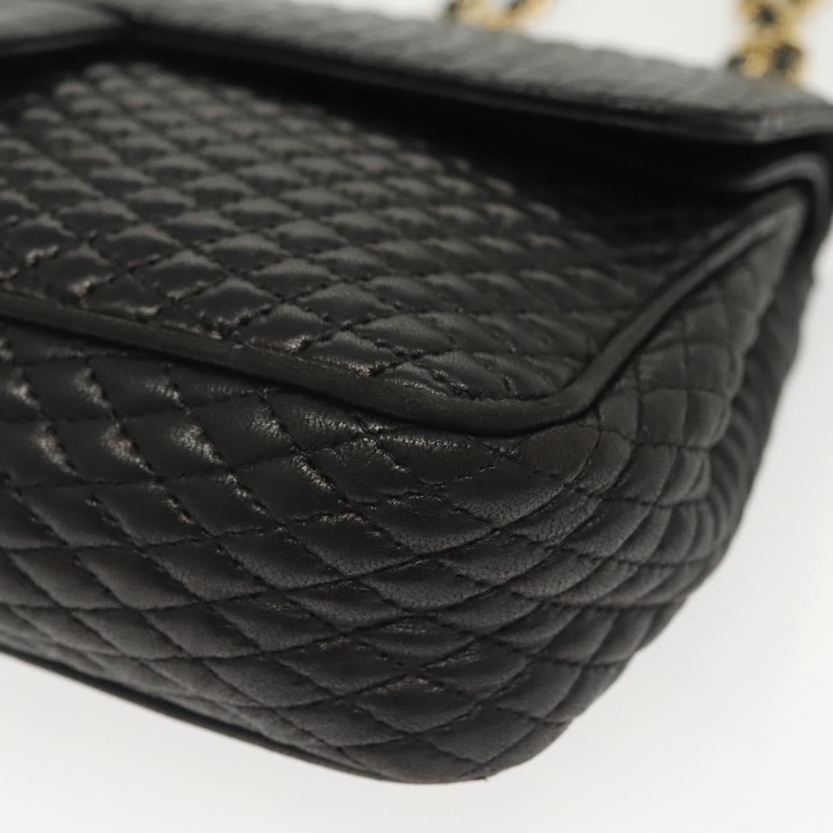 BALLY Quilted Chain Shoulder Bag Leather Black Gold Auth BA5433
