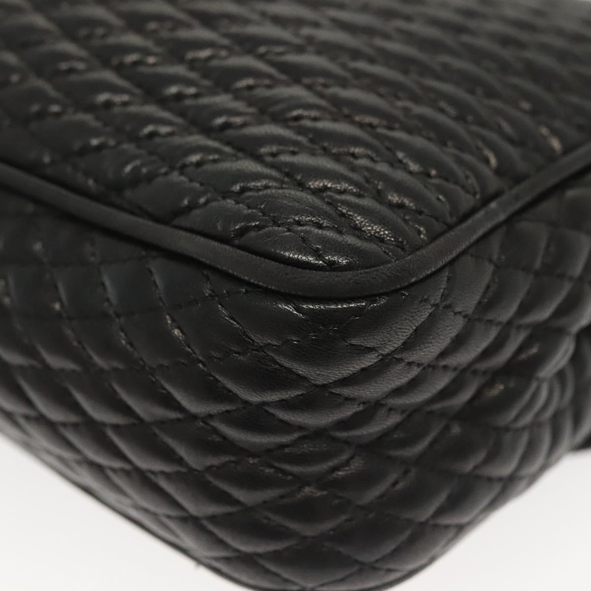 BALLY Quilted Chain Shoulder Bag Leather Black Gold Auth BA5433