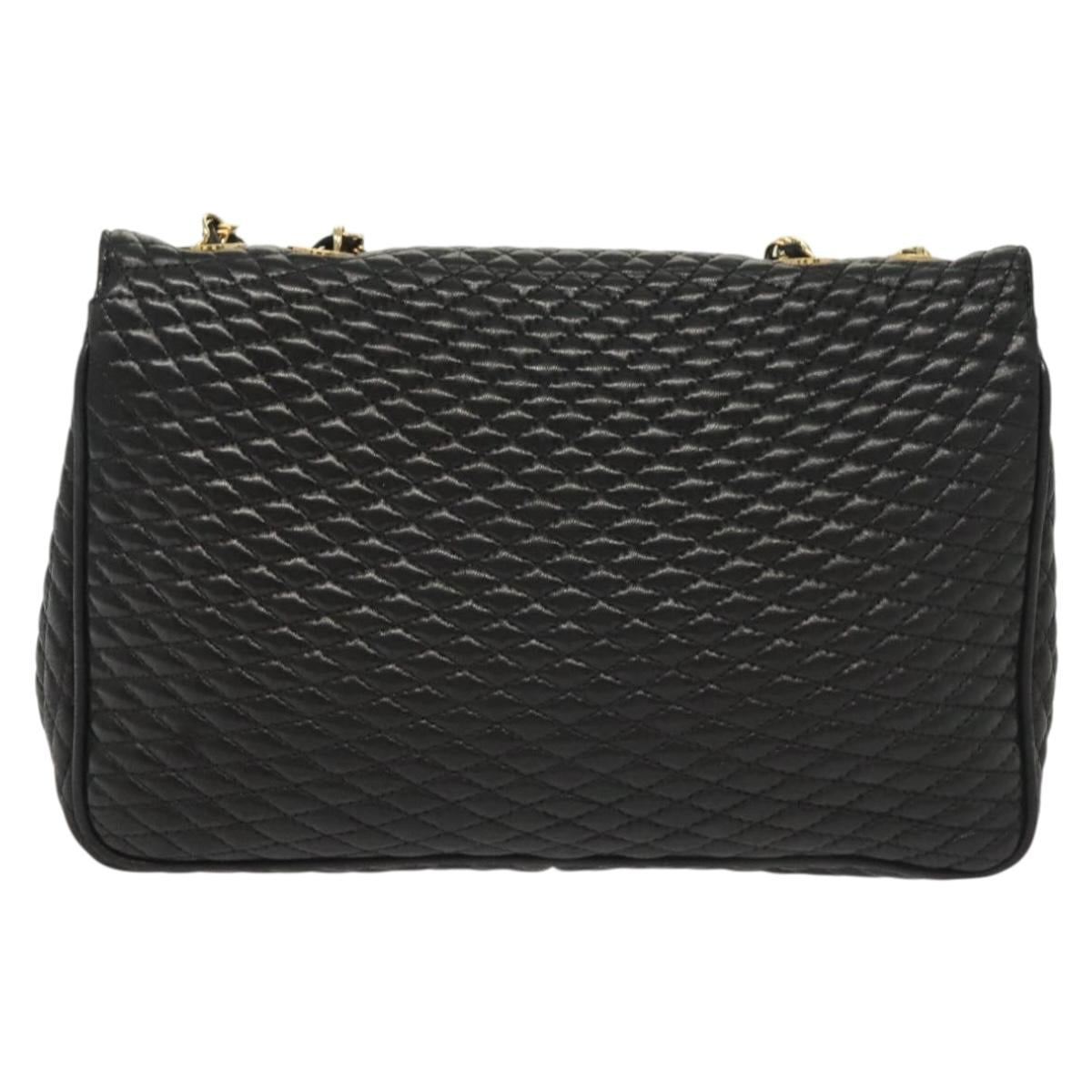 BALLY Quilted Chain Shoulder Bag Leather Black Gold Auth BA5433