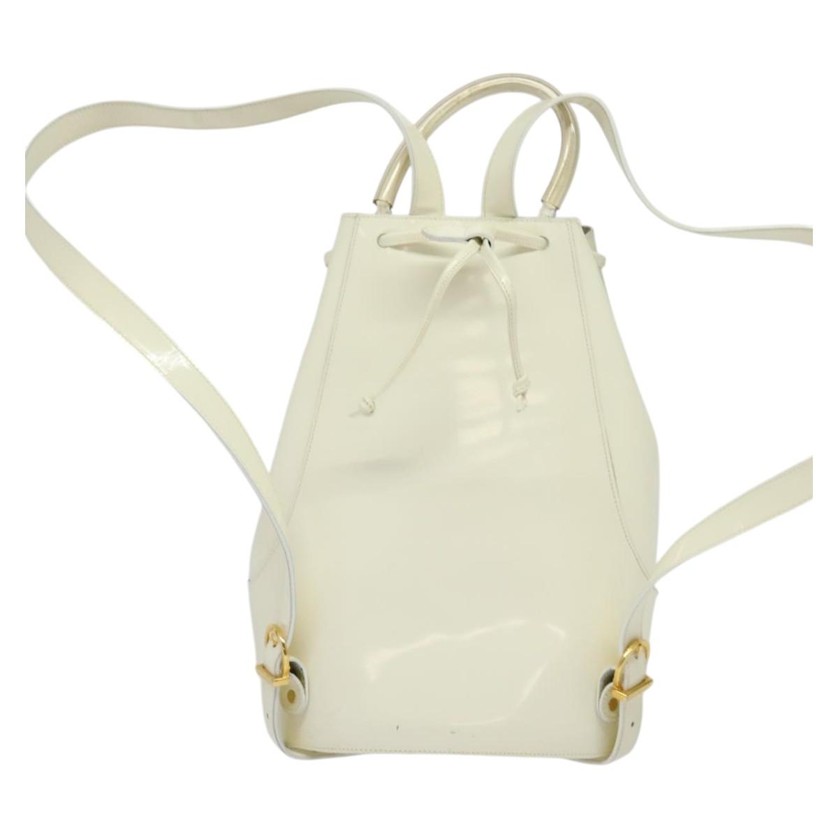 Salvatore Ferragamo Gancini Backpack Patent leather White Auth BA5435