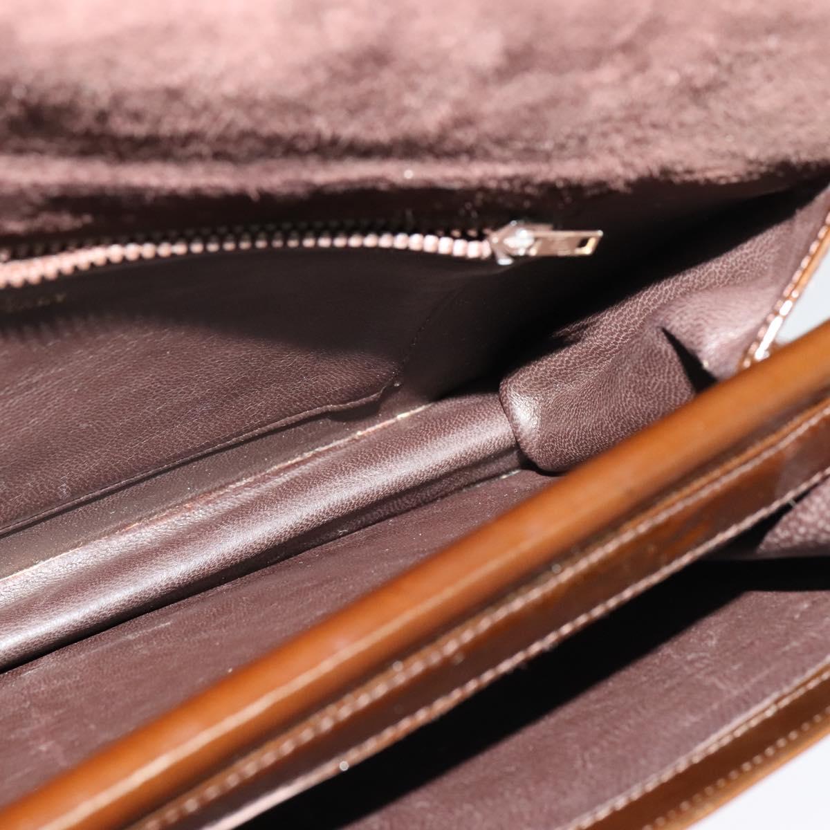 BALLY Shoulder Bag Suede Dark Brown Gold Auth BA5436