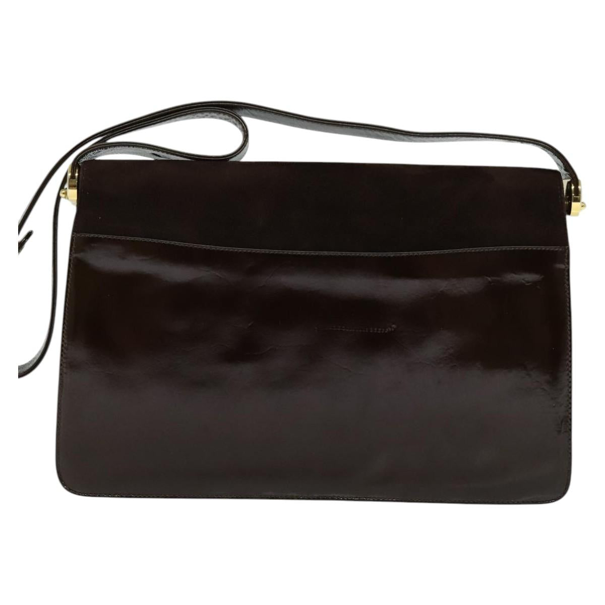BALLY Shoulder Bag Suede Dark Brown Gold Auth BA5436