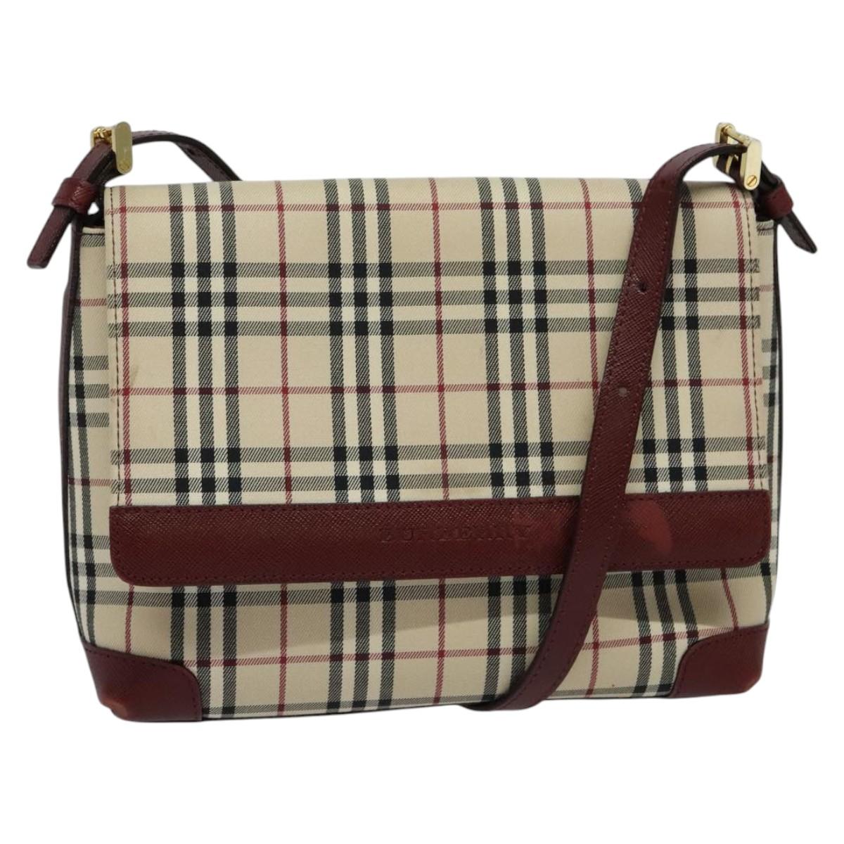 BURBERRY Nova Check Shoulder Bag Canvas Beige Gold Auth BA5440