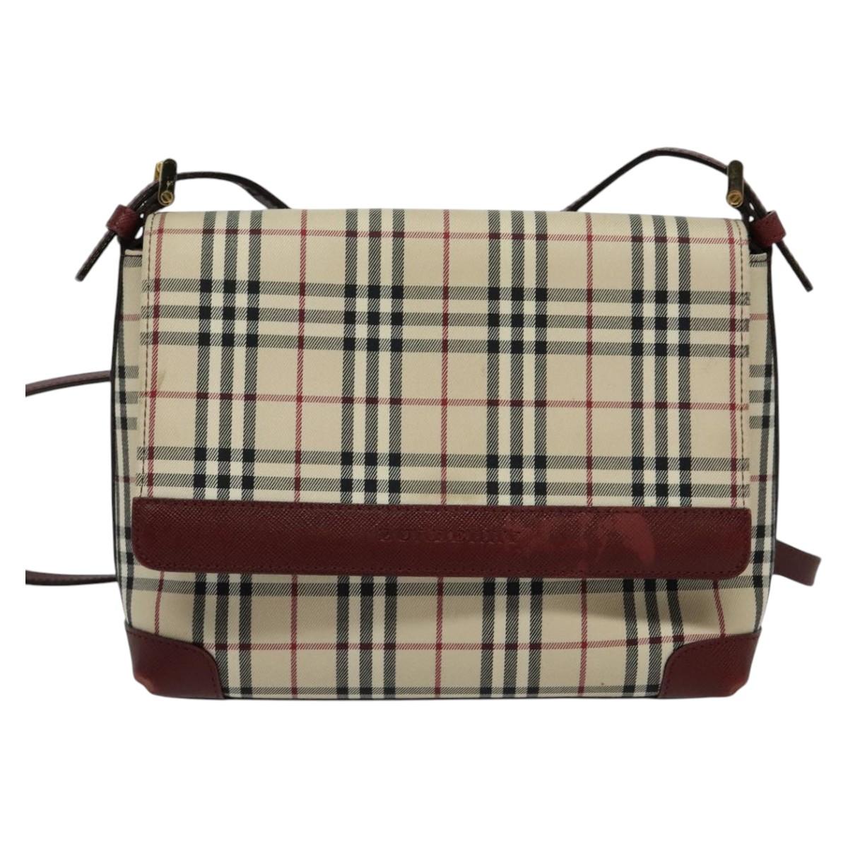 BURBERRY Nova Check Shoulder Bag Canvas Beige Gold Auth BA5440