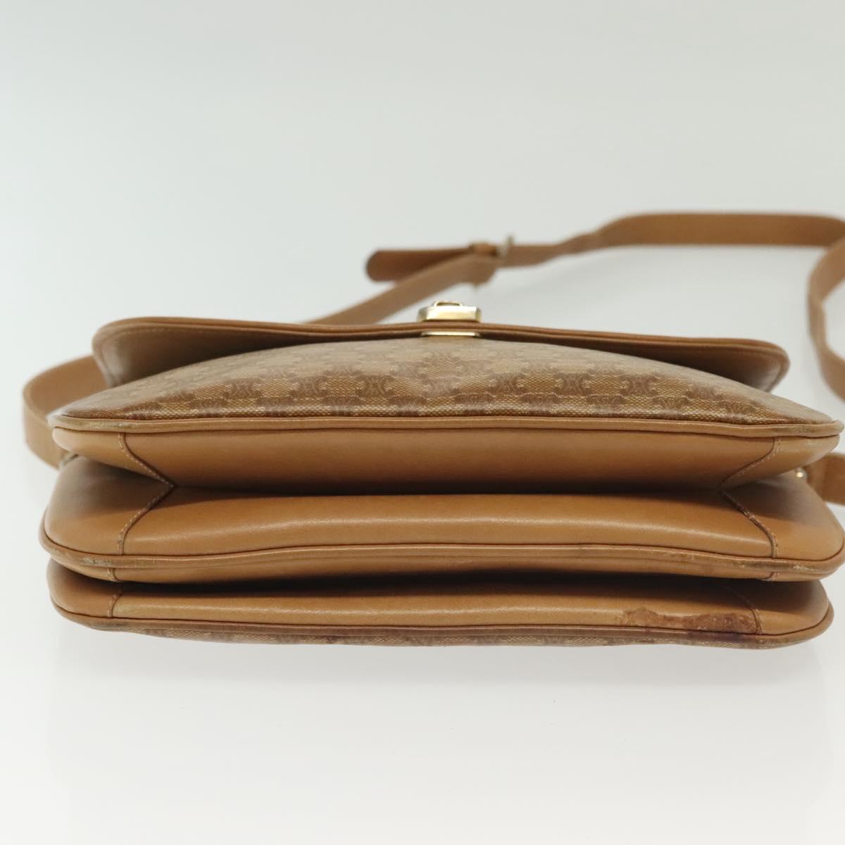 CELINE Macadam Canvas Shoulder Bag PVC Beige Gold Auth BA5468