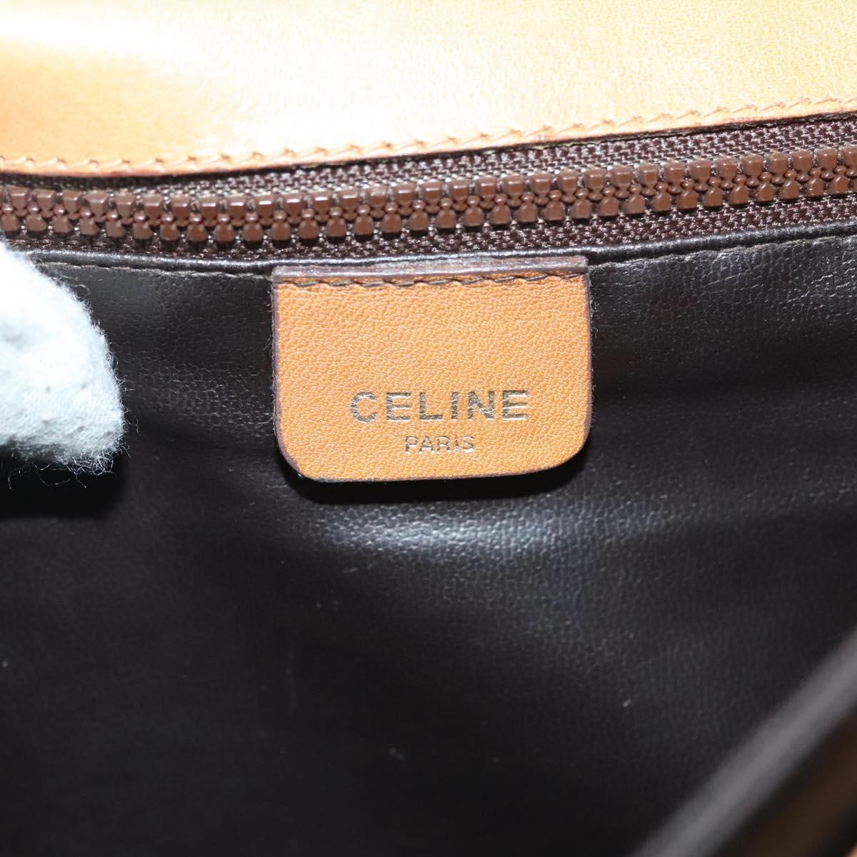 CELINE Macadam Canvas Shoulder Bag PVC Beige Gold Auth BA5468