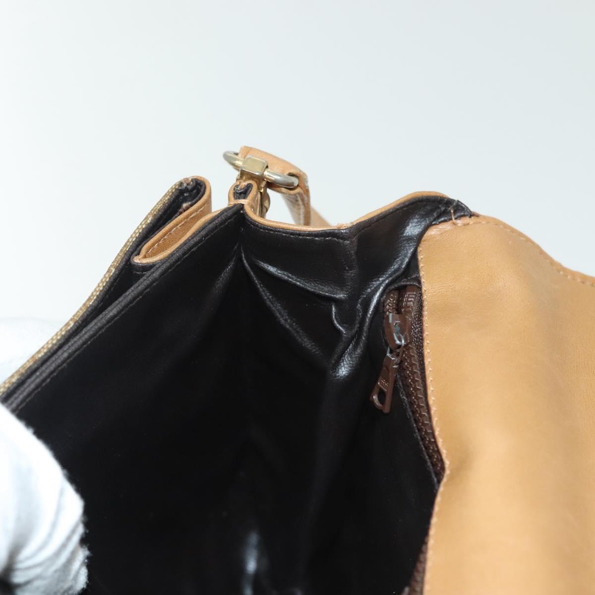 CELINE Macadam Canvas Shoulder Bag PVC Beige Gold Auth BA5468