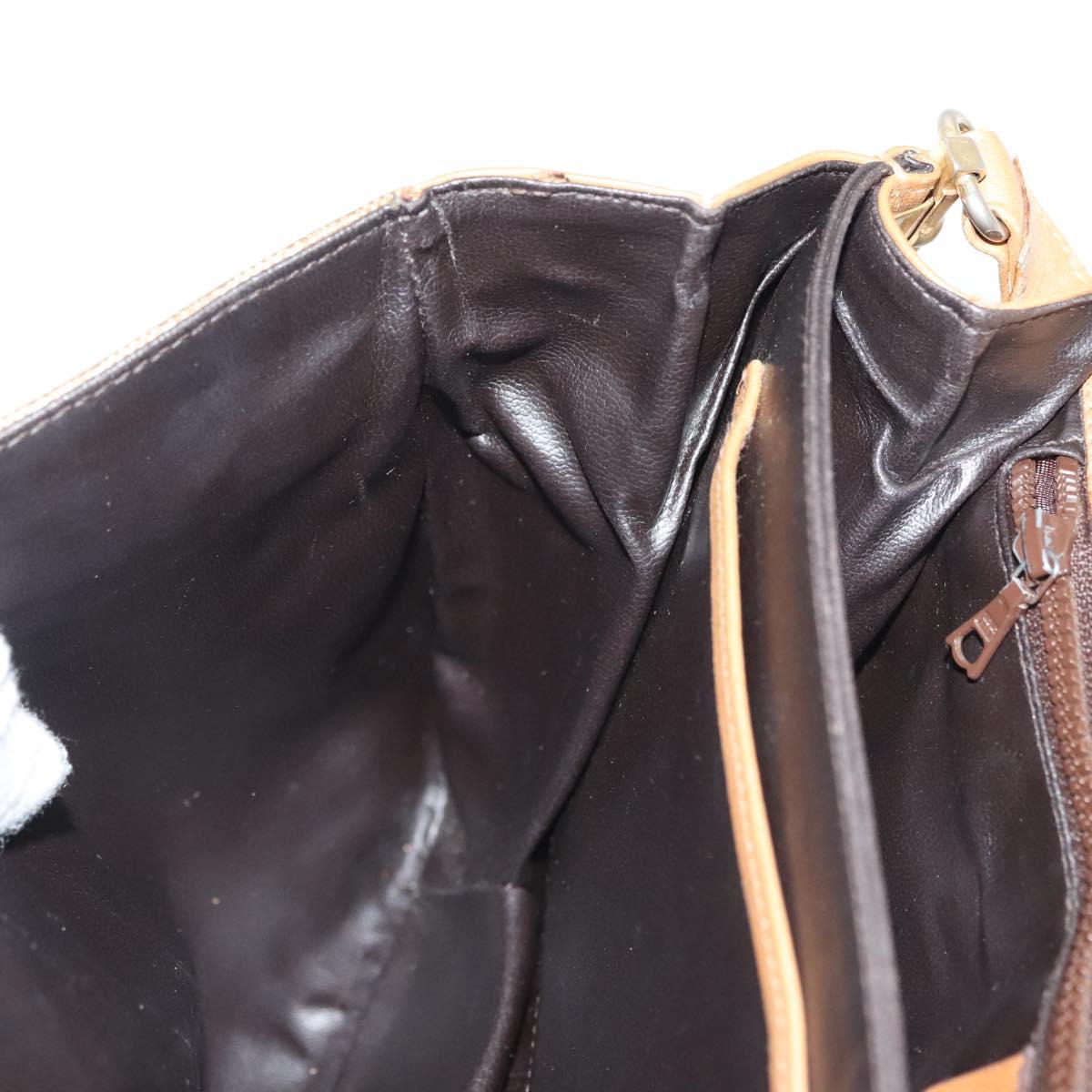 CELINE Macadam Canvas Shoulder Bag PVC Beige Gold Auth BA5468