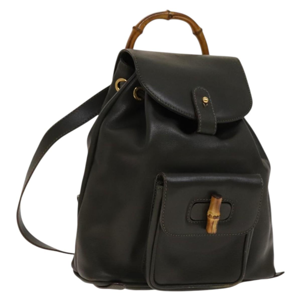 GUCCI Bamboo Backpack Leather Outlet Khaki Gold 003 3444 0030 Auth BA5469
