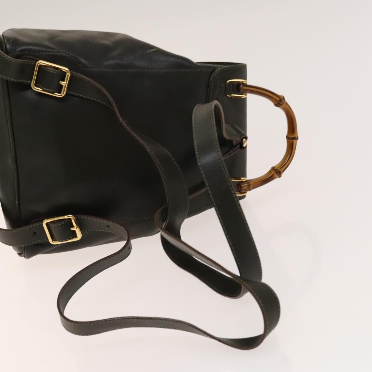 GUCCI Bamboo Backpack Leather Outlet Khaki Gold 003 3444 0030 Auth BA5469