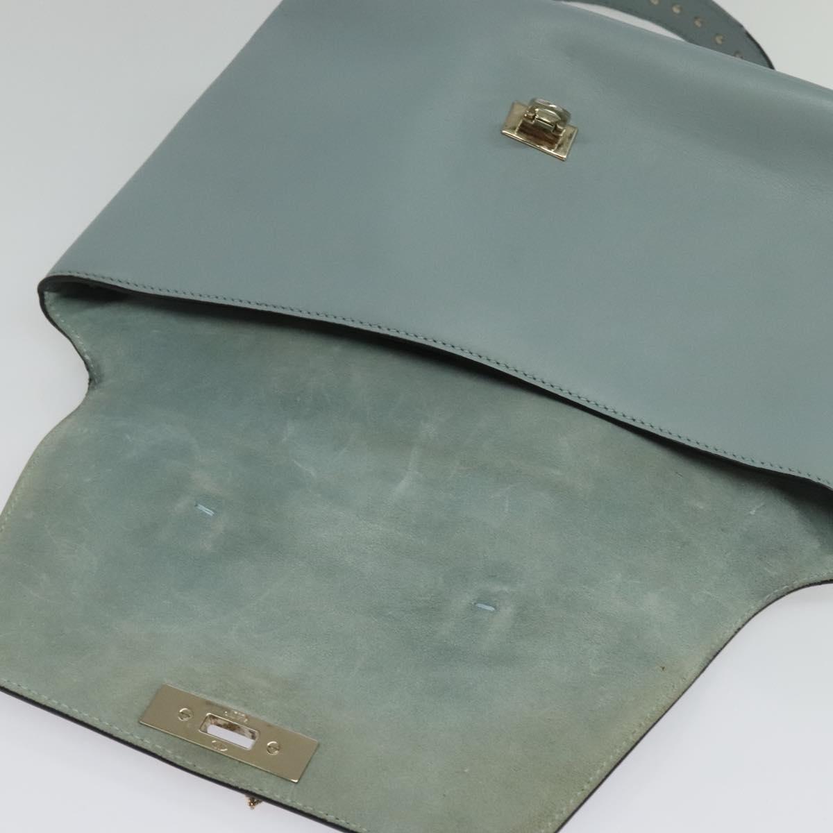VALENTINO Hand Bag Leather 2way Light Blue Gold Auth BA5471