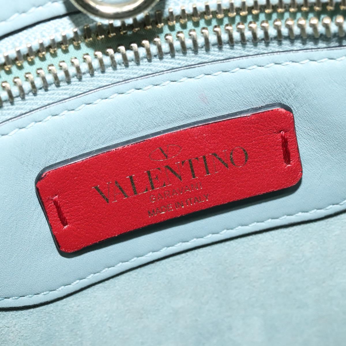 VALENTINO Hand Bag Leather 2way Light Blue Gold Auth BA5471