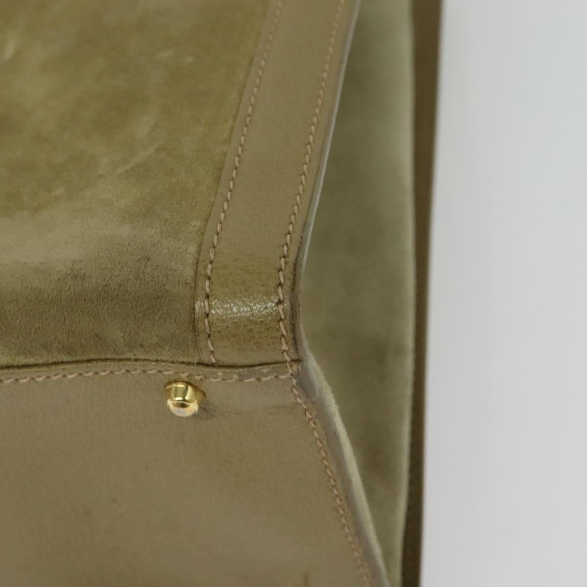 GUCCI Bamboo Hand Bag Suede Leather Green Gold 002 853 0260 Auth BA5474