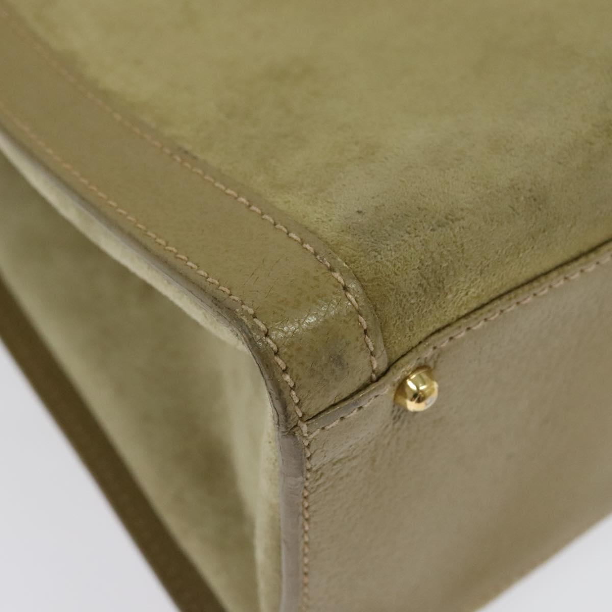 GUCCI Bamboo Hand Bag Suede Leather Green Gold 002 853 0260 Auth BA5474