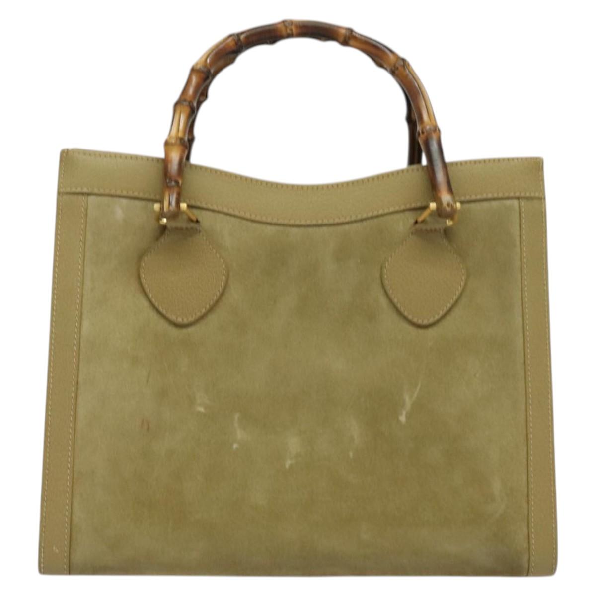 GUCCI Bamboo Hand Bag Suede Leather Green Gold 002 853 0260 Auth BA5474