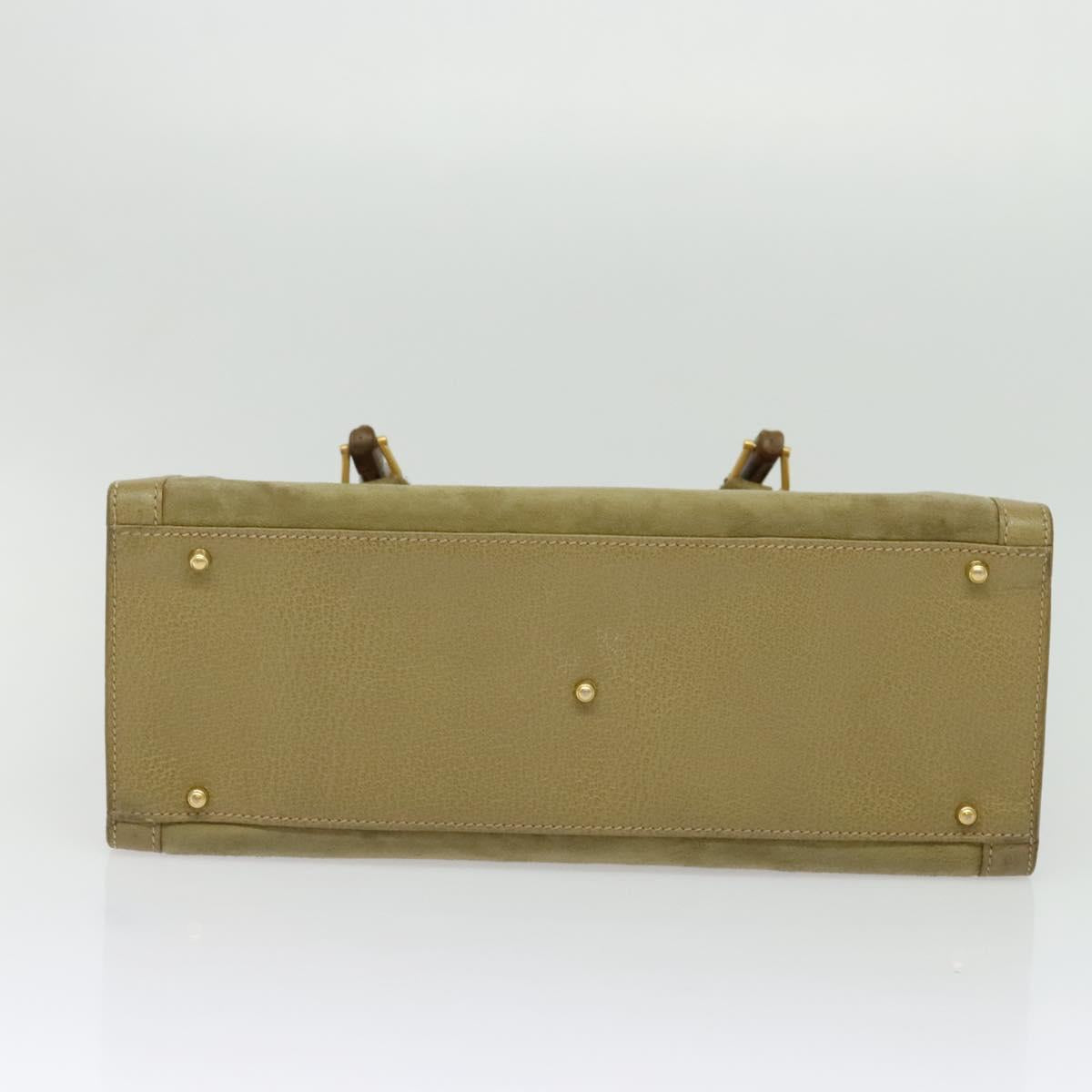 GUCCI Bamboo Hand Bag Suede Leather Green Gold 002 853 0260 Auth BA5474