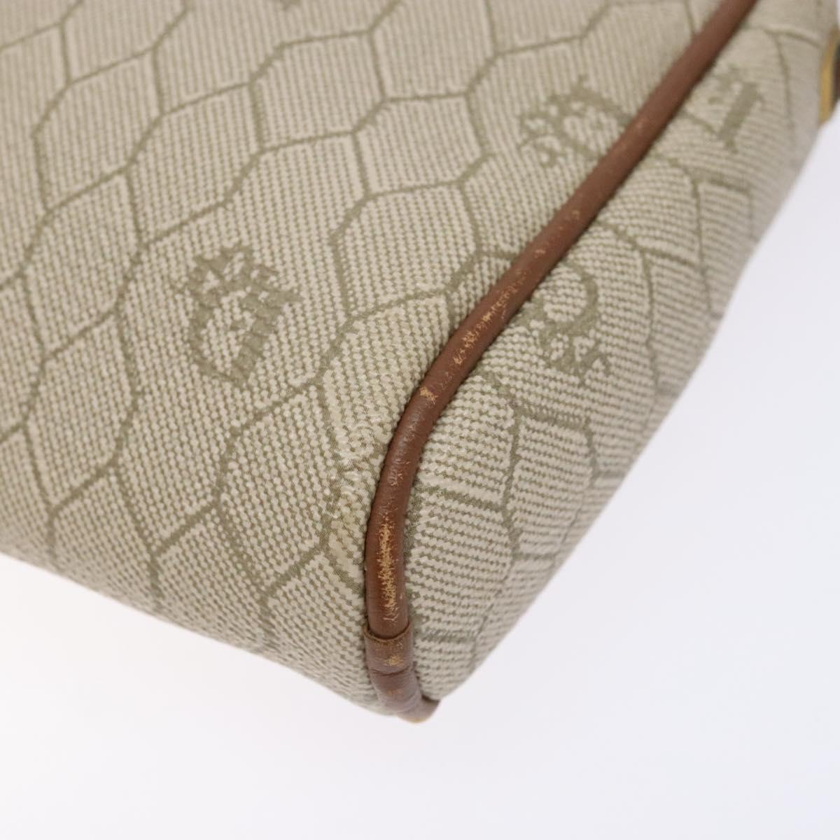 Christian Dior Honeycomb Canvas Shoulder Bag PVC Beige Gold Auth BA5486
