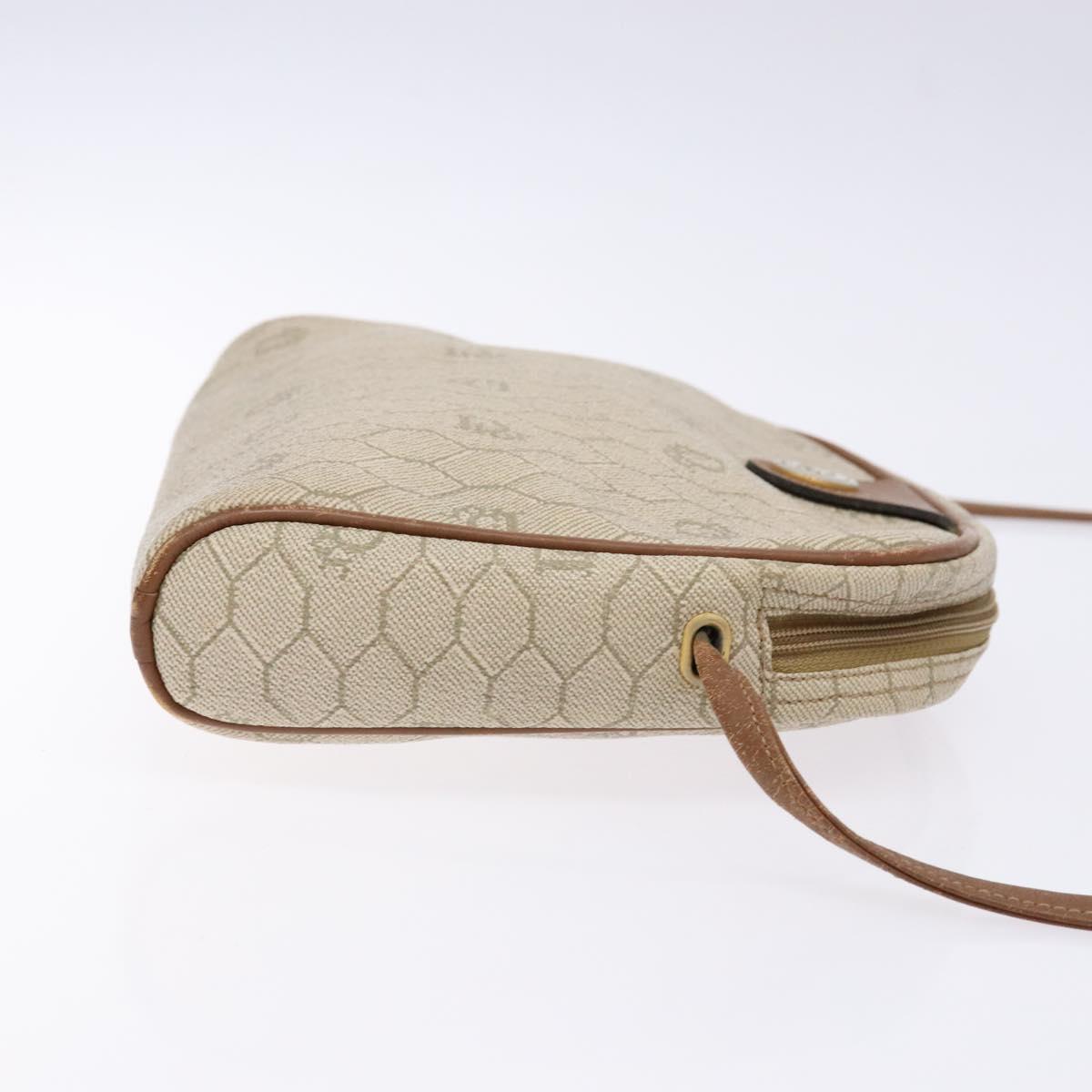 Christian Dior Honeycomb Canvas Shoulder Bag PVC Beige Gold Auth BA5486