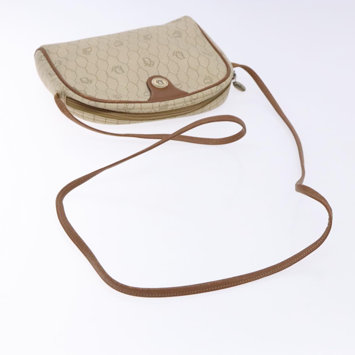Christian Dior Honeycomb Canvas Shoulder Bag PVC Beige Gold Auth BA5486