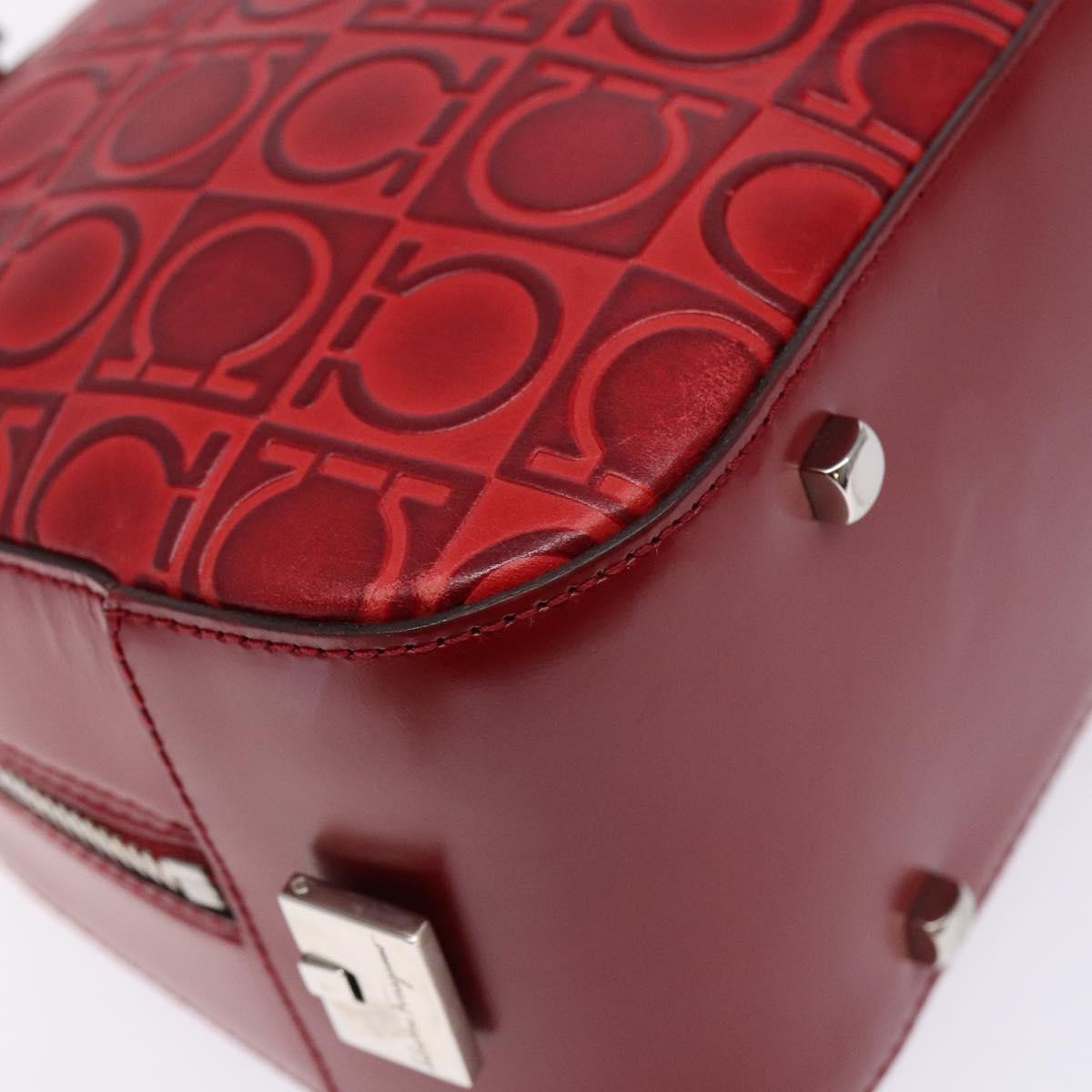 Salvatore Ferragamo Shoulder Bag Leather Red Silver Auth BA5488