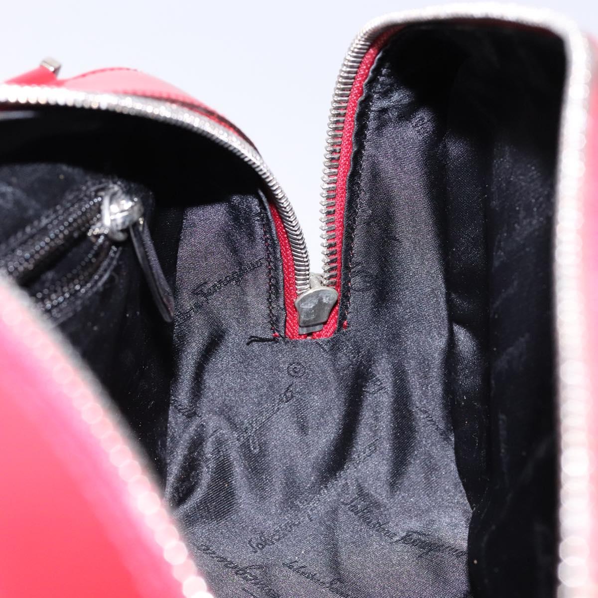 Salvatore Ferragamo Shoulder Bag Leather Red Silver Auth BA5488