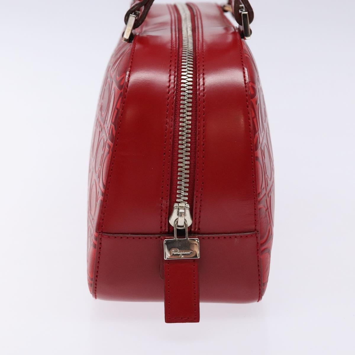 Salvatore Ferragamo Shoulder Bag Leather Red Silver Auth BA5488