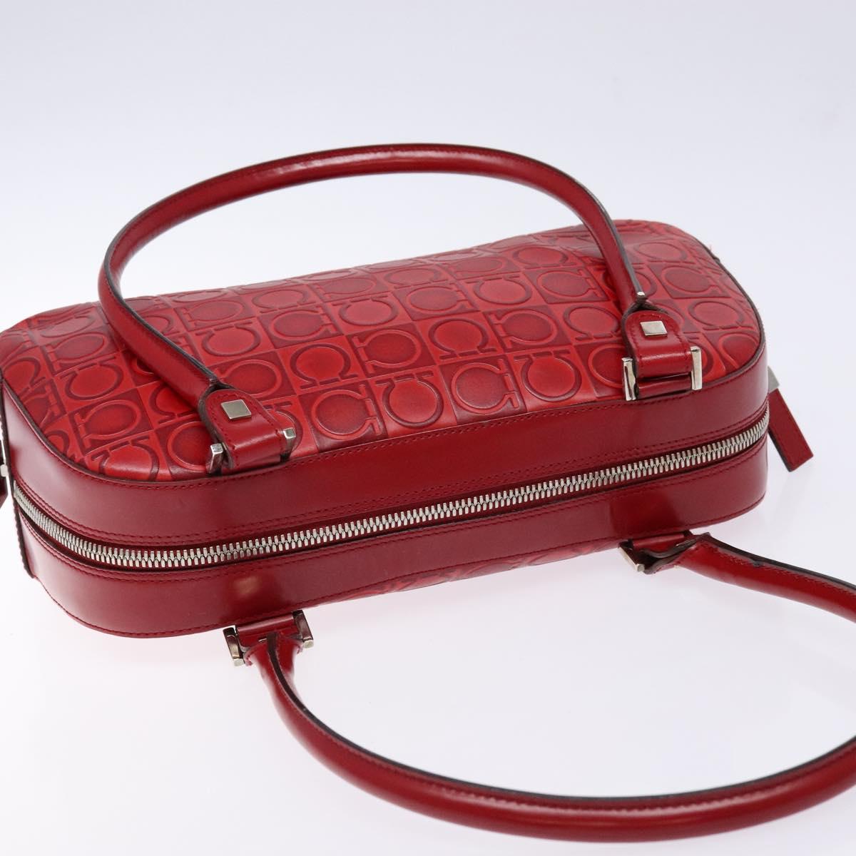 Salvatore Ferragamo Shoulder Bag Leather Red Silver Auth BA5488