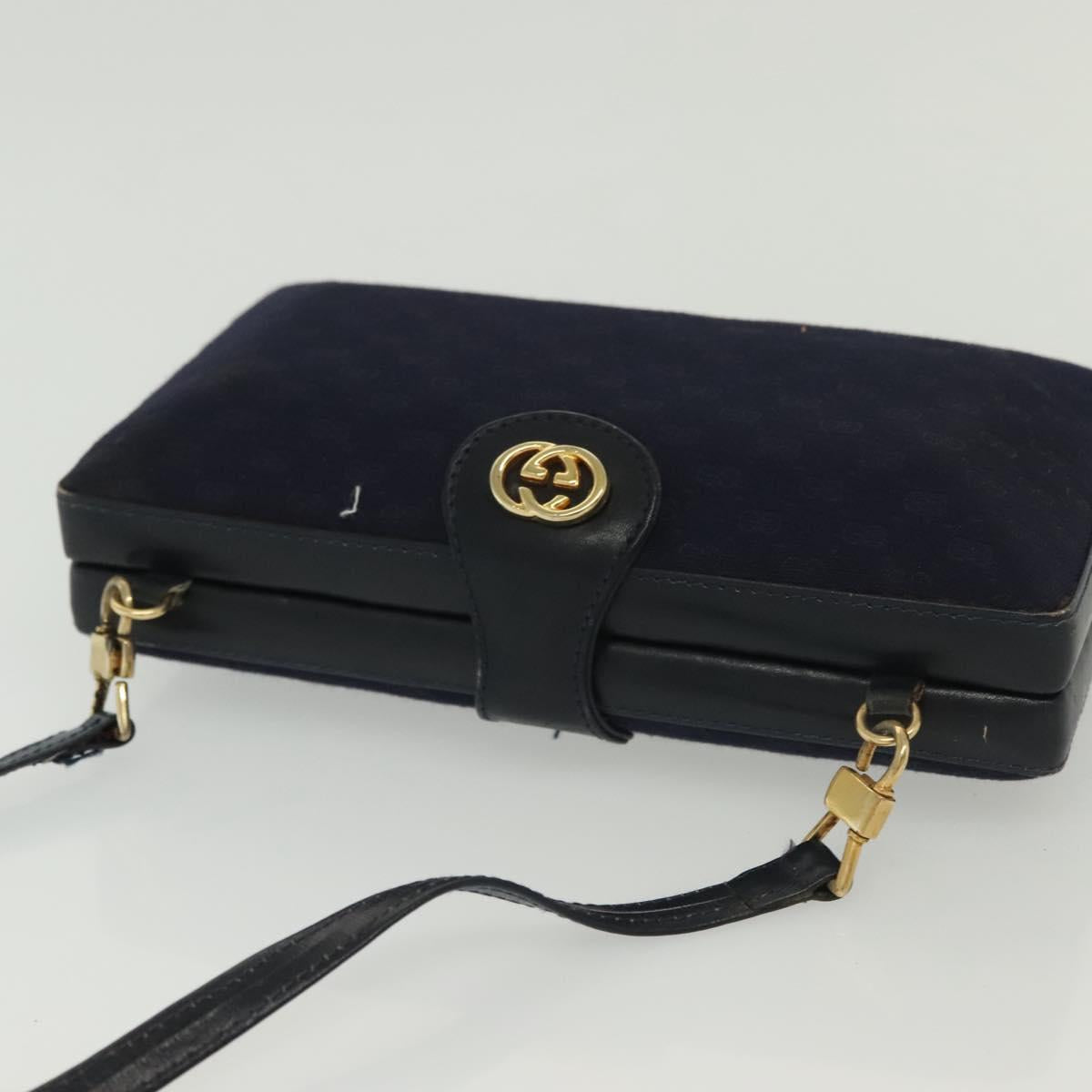 GUCCI Micro GG Canvas Shoulder Bag Vintage Navy Gold Auth BA5490