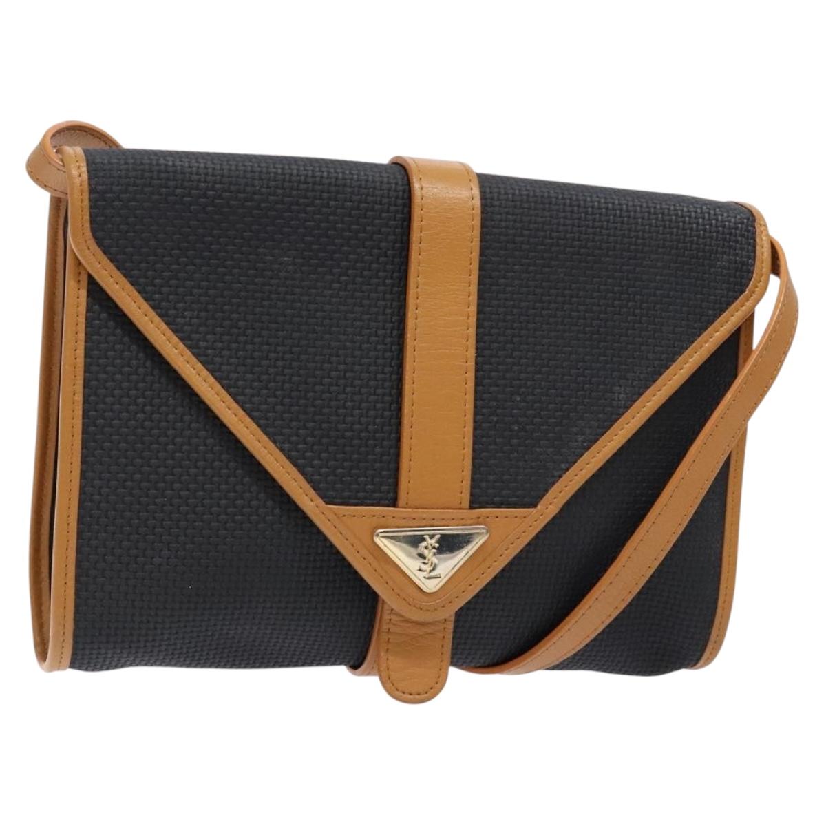 SAINT LAURENT Shoulder Bag PVC Leather Brown Gold Auth BA5492