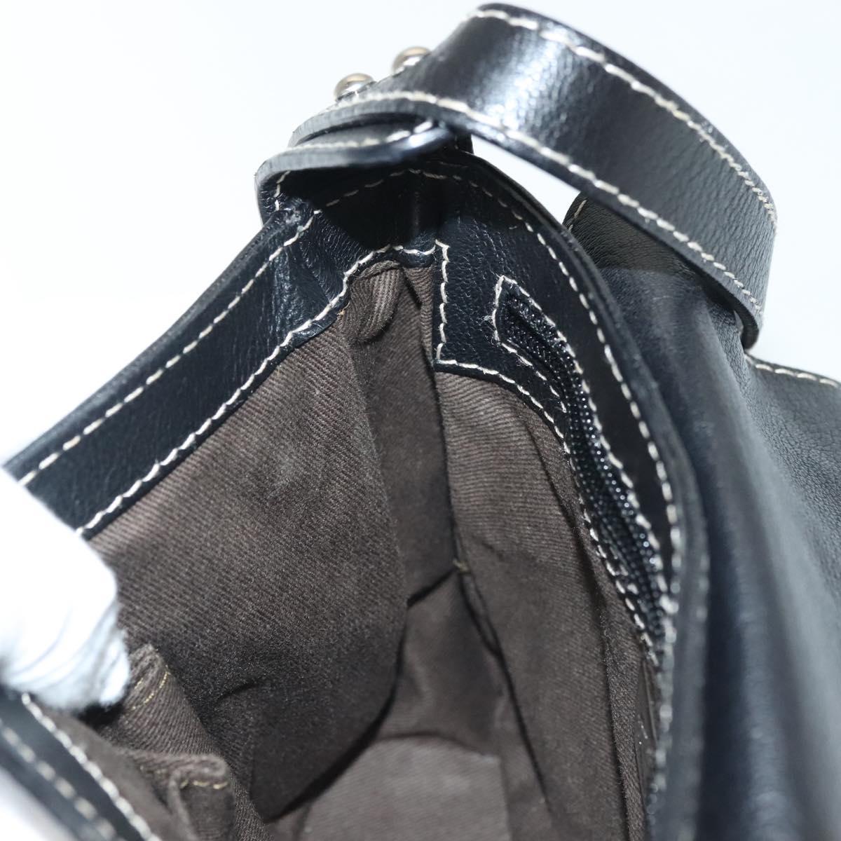 BALLY Shoulder Bag Leather Black Silver Auth BA5493