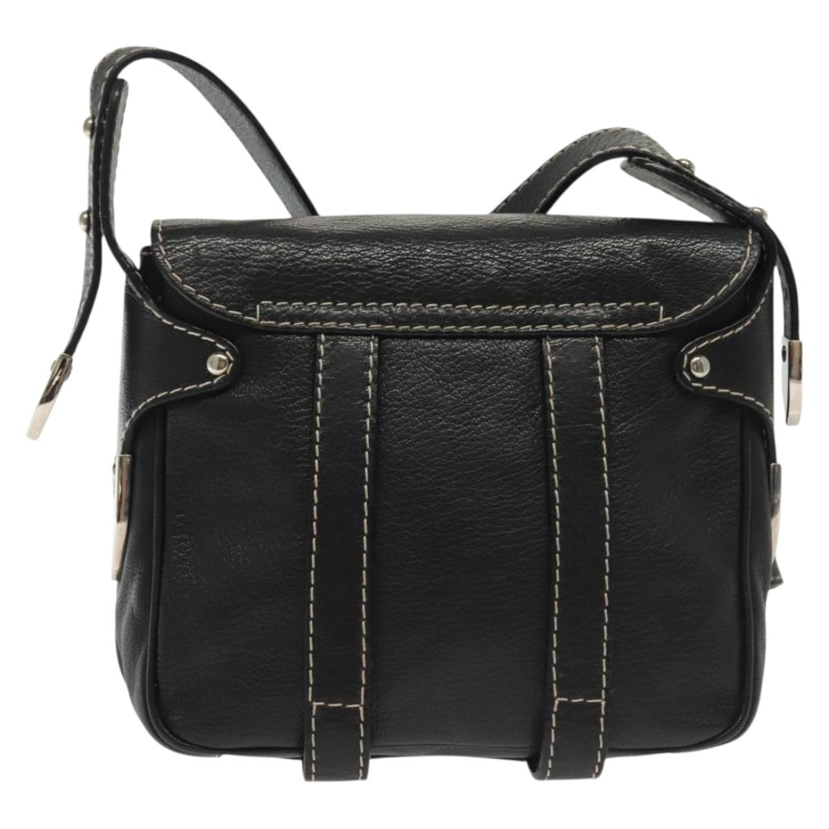 BALLY Shoulder Bag Leather Black Silver Auth BA5493