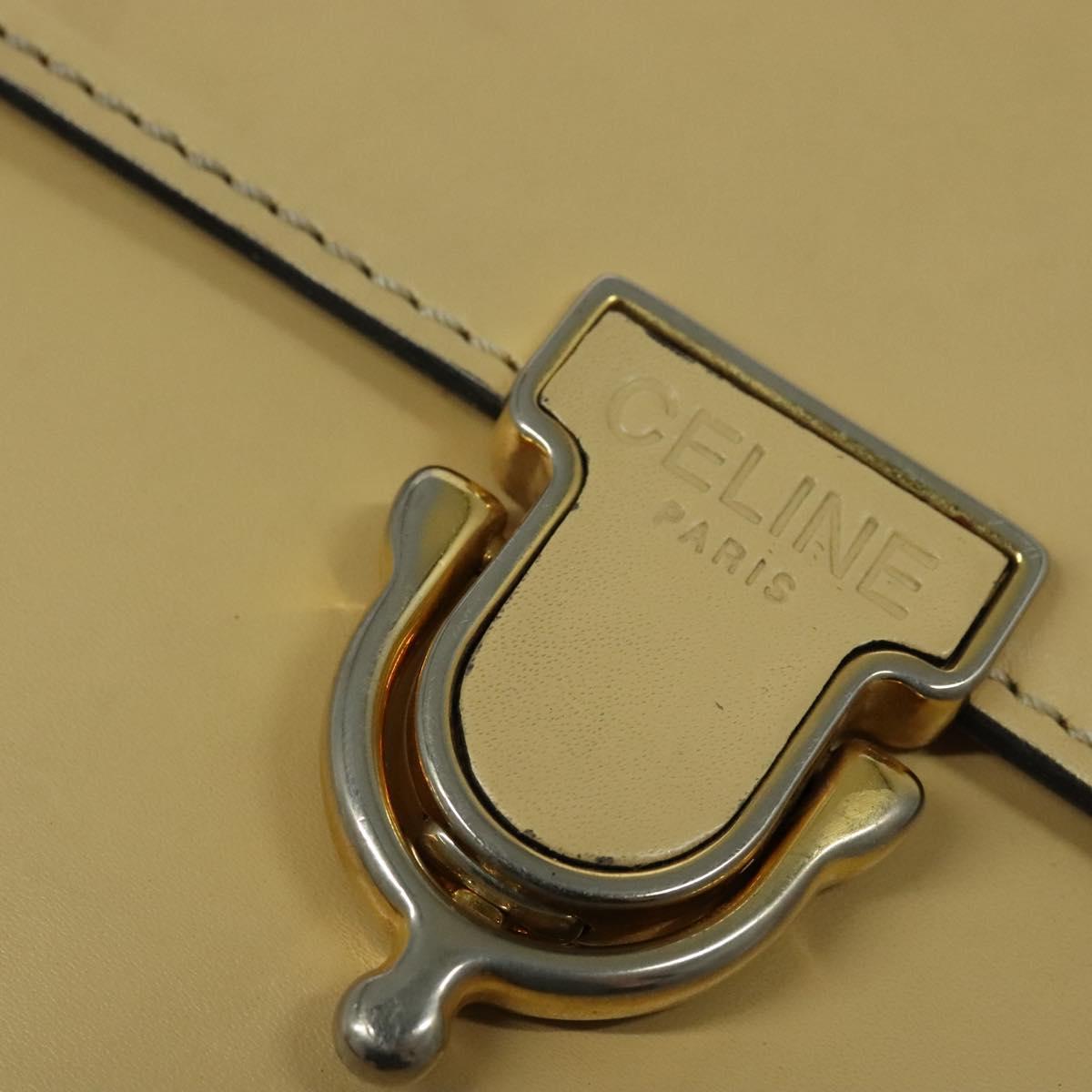 CELINE Shoulder Bag Leather Beige Gold Auth BA5496