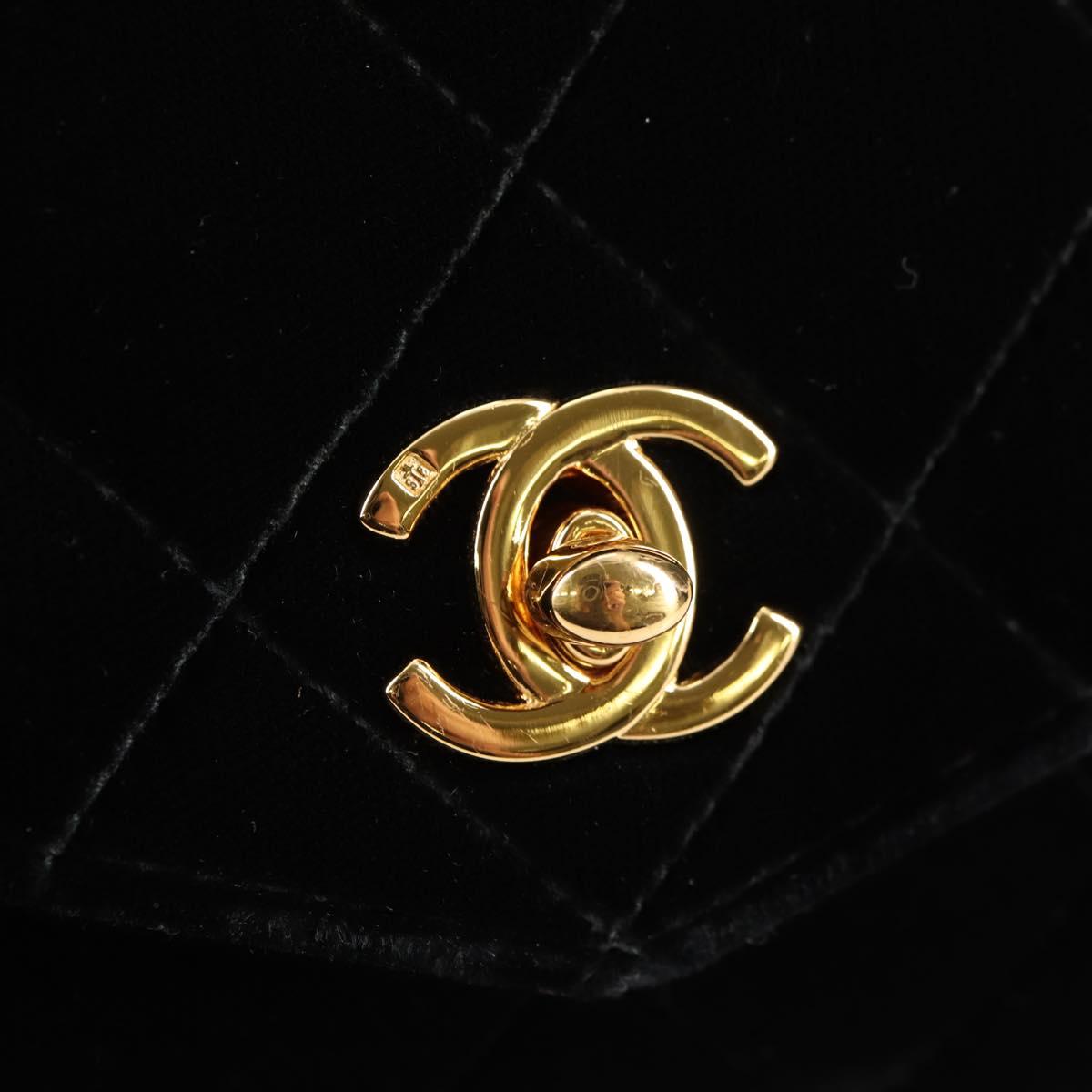 CHANEL Matelasse Waist bag Velor Black Gold CC Auth BA5501V