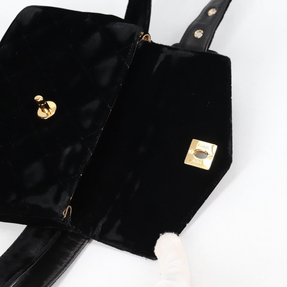 CHANEL Matelasse Waist bag Velor Black Gold CC Auth BA5501V