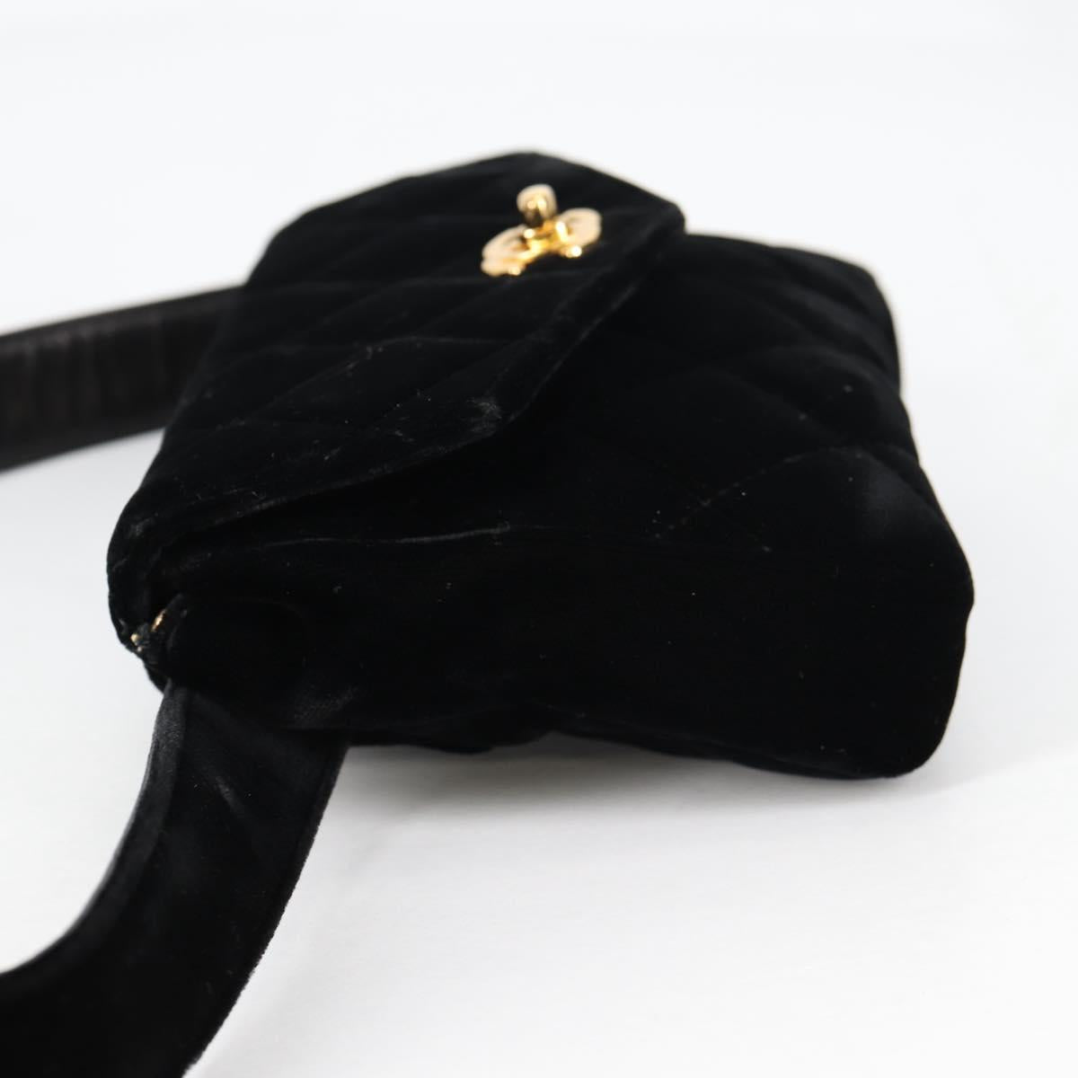 CHANEL Matelasse Waist bag Velor Black Gold CC Auth BA5501V