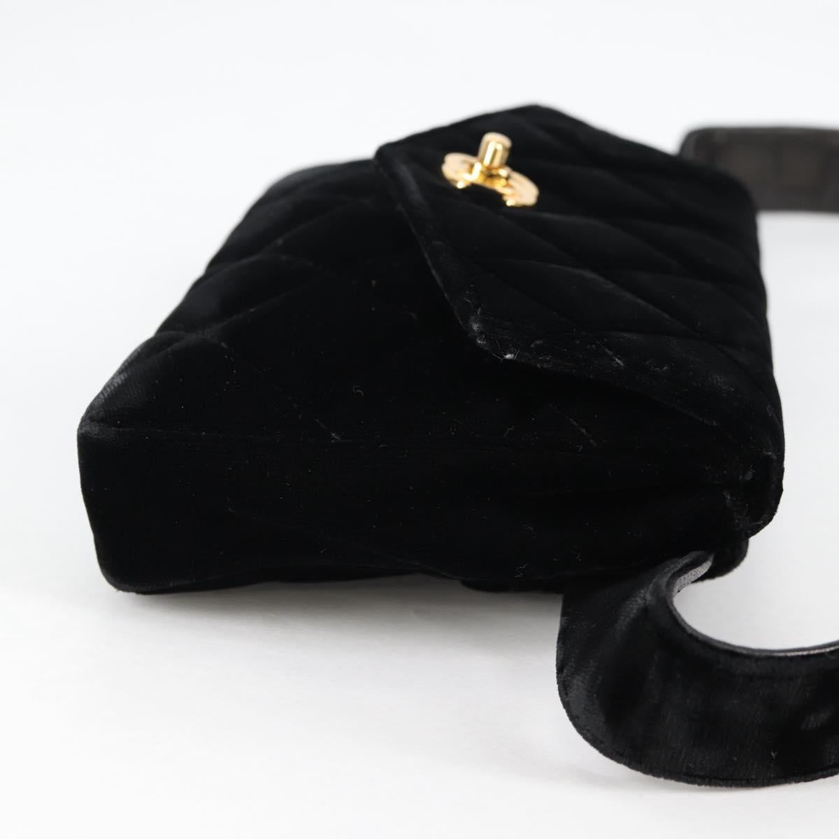 CHANEL Matelasse Waist bag Velor Black Gold CC Auth BA5501V