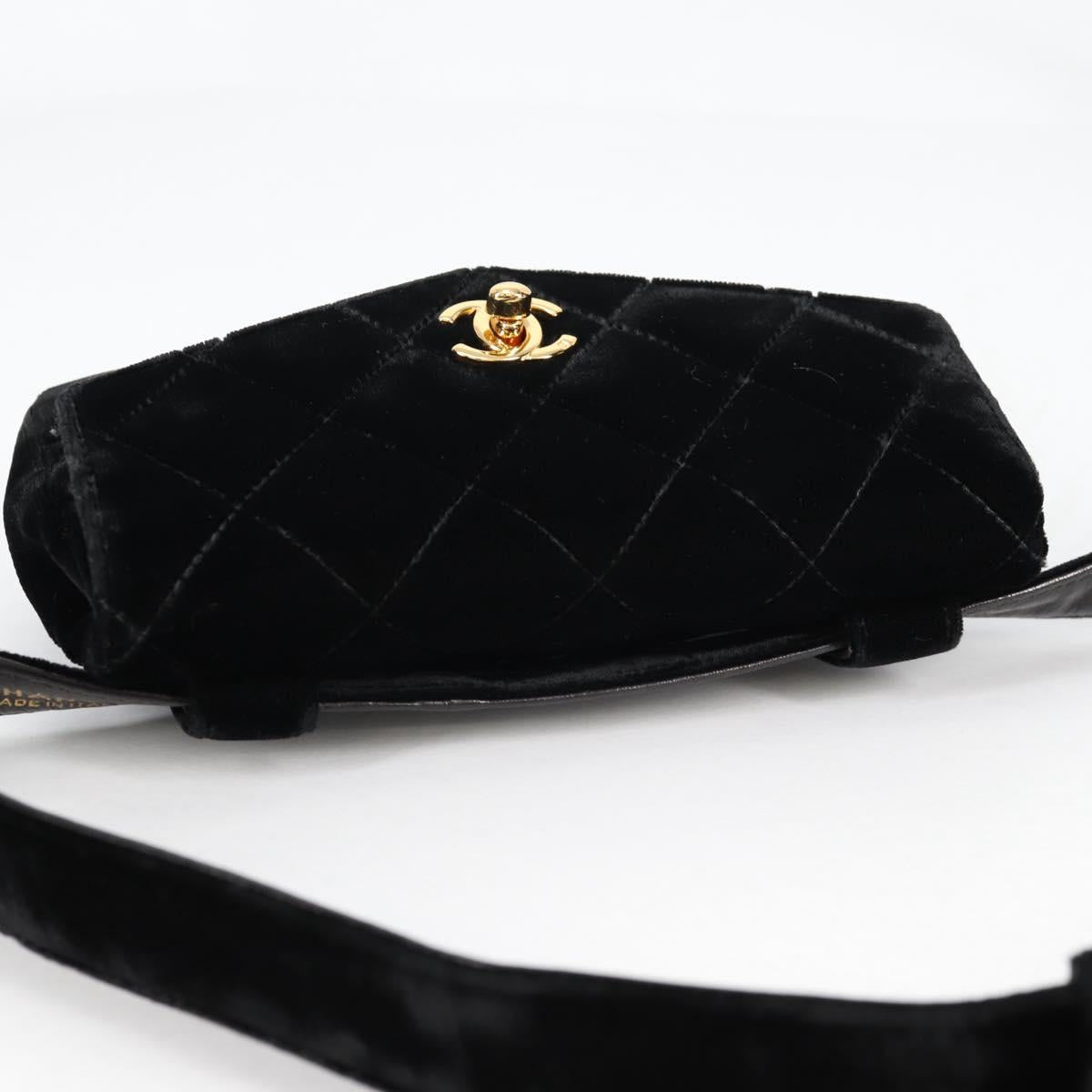 CHANEL Matelasse Waist bag Velor Black Gold CC Auth BA5501V