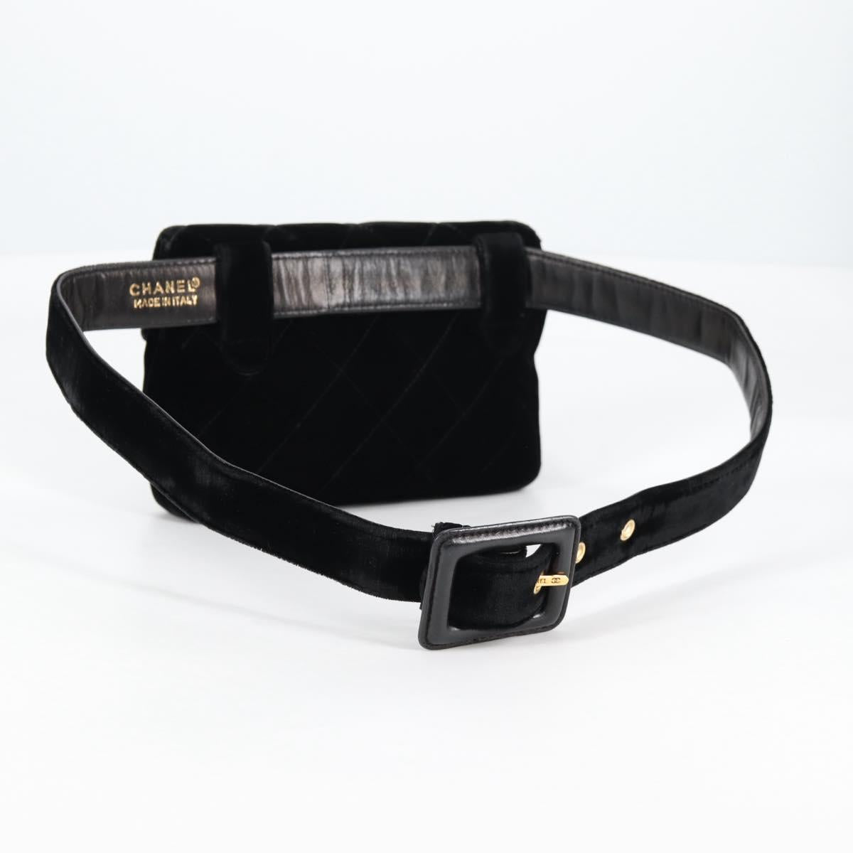 CHANEL Matelasse Waist bag Velor Black Gold CC Auth BA5501V