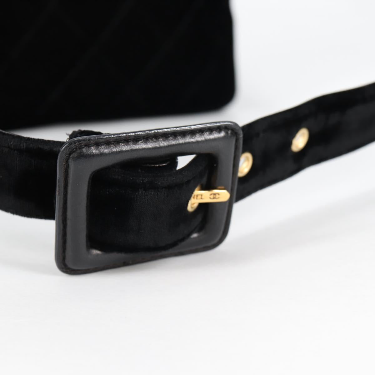 CHANEL Matelasse Waist bag Velor Black Gold CC Auth BA5501V