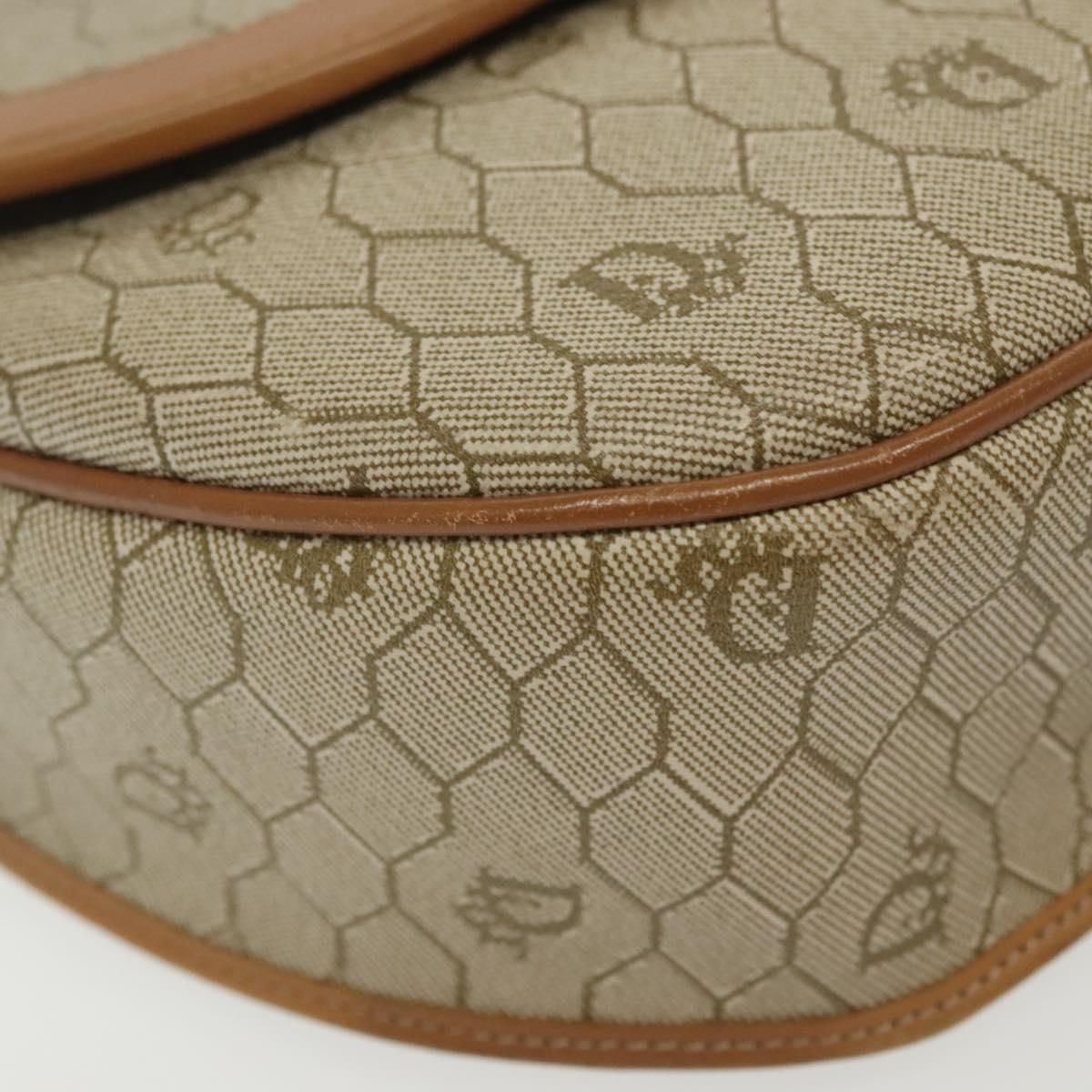 Christian Dior Honeycomb Canvas Shoulder Bag PVC Beige Gold Auth BA5504