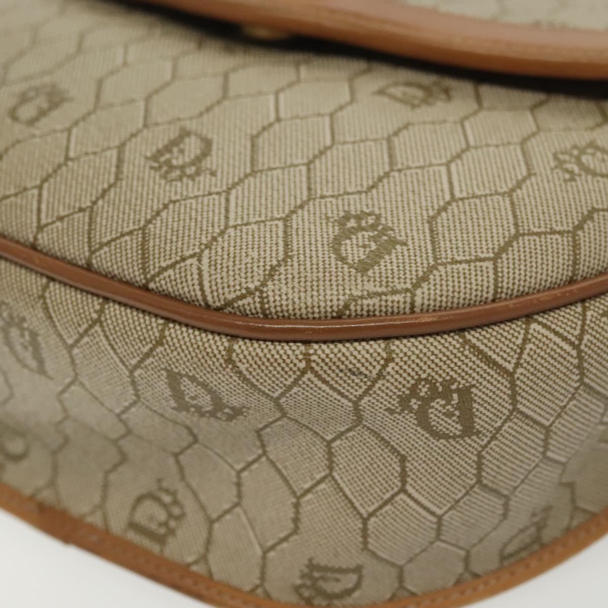 Christian Dior Honeycomb Canvas Shoulder Bag PVC Beige Gold Auth BA5504
